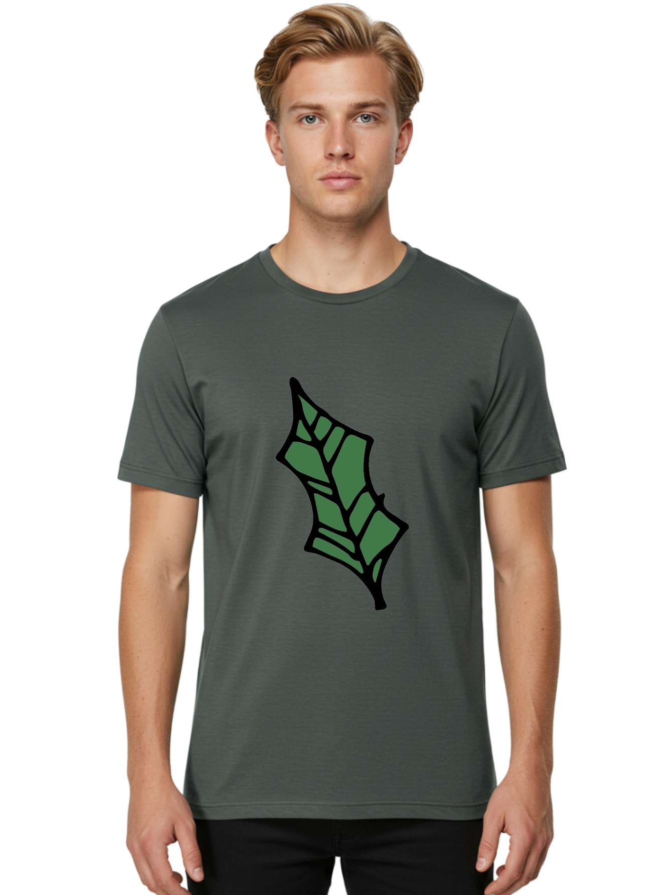 Bat-Wing Men'S Graphic Tee, 100% Cotton, Comfortable Casual Summer Wear, Machine Washable, Cartoon Bat, Simple Design, Dark Green, Black Outline, Geometric Shapes, Cartoon Style, Simple Illustration, Bat Symbol, Graphic Element - Aaa752 24
