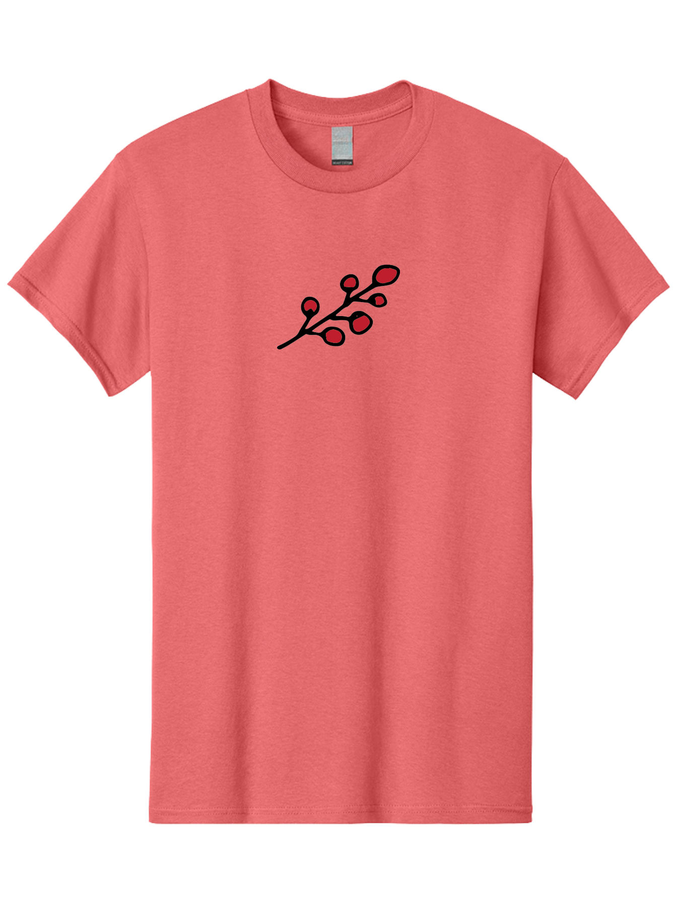 Berries-1 Men'S Graphic Tee, 100% Cotton, Comfortable Casual Summer Wear, Machine Washable, Black Stem, Red Bulbs, Abstract Design, Simple Graphics, Minimalist Art, Bold Colors, Modern Illustration - Aaa753 5