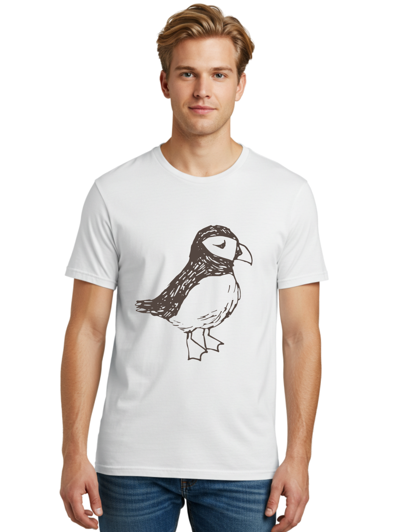 Bird Men'S Graphic Tee, 100% Cotton, Comfortable Casual Summer Wear, Machine Washable, Sketch Of Bird, Bird Drawing, Simple Art, Minimalist Design, Bird Species, Wildlife Illustration, Birdwatching, Nature Art - Aaa757 24