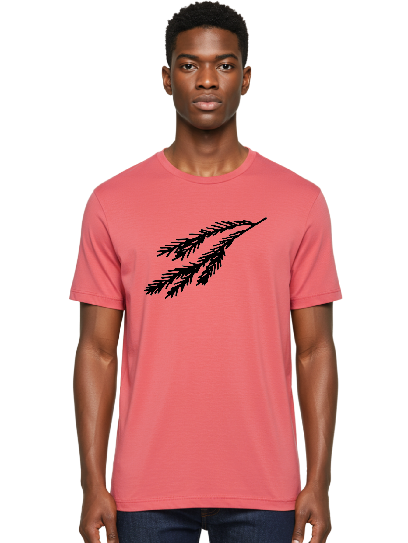 Black-Branches Men'S Graphic Tee, 100% Cotton, Comfortable Casual Summer Wear, Machine Washable, Fir Branch Silhouette, Black Fir Branch, Simple Design, Minimalist Art, Evergreen Branch, Botanical Illustration, Graphic Design Element - Aaa759 6