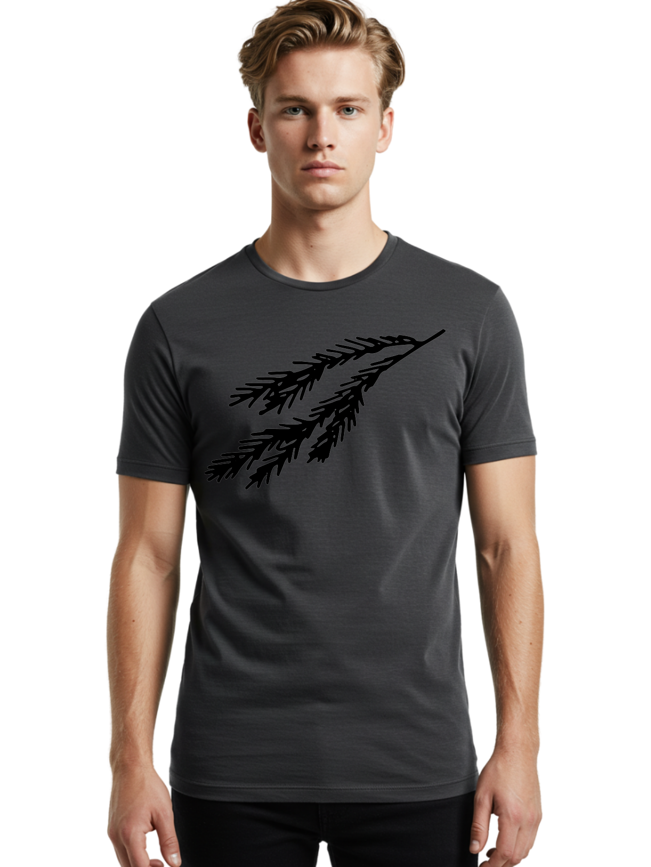 Black-Branches Men'S Graphic Tee, 100% Cotton, Comfortable Casual Summer Wear, Machine Washable, Fir Branch Silhouette, Black Fir Branch, Simple Design, Minimalist Art, Evergreen Branch, Botanical Illustration, Graphic Design Element - Aaa759 8
