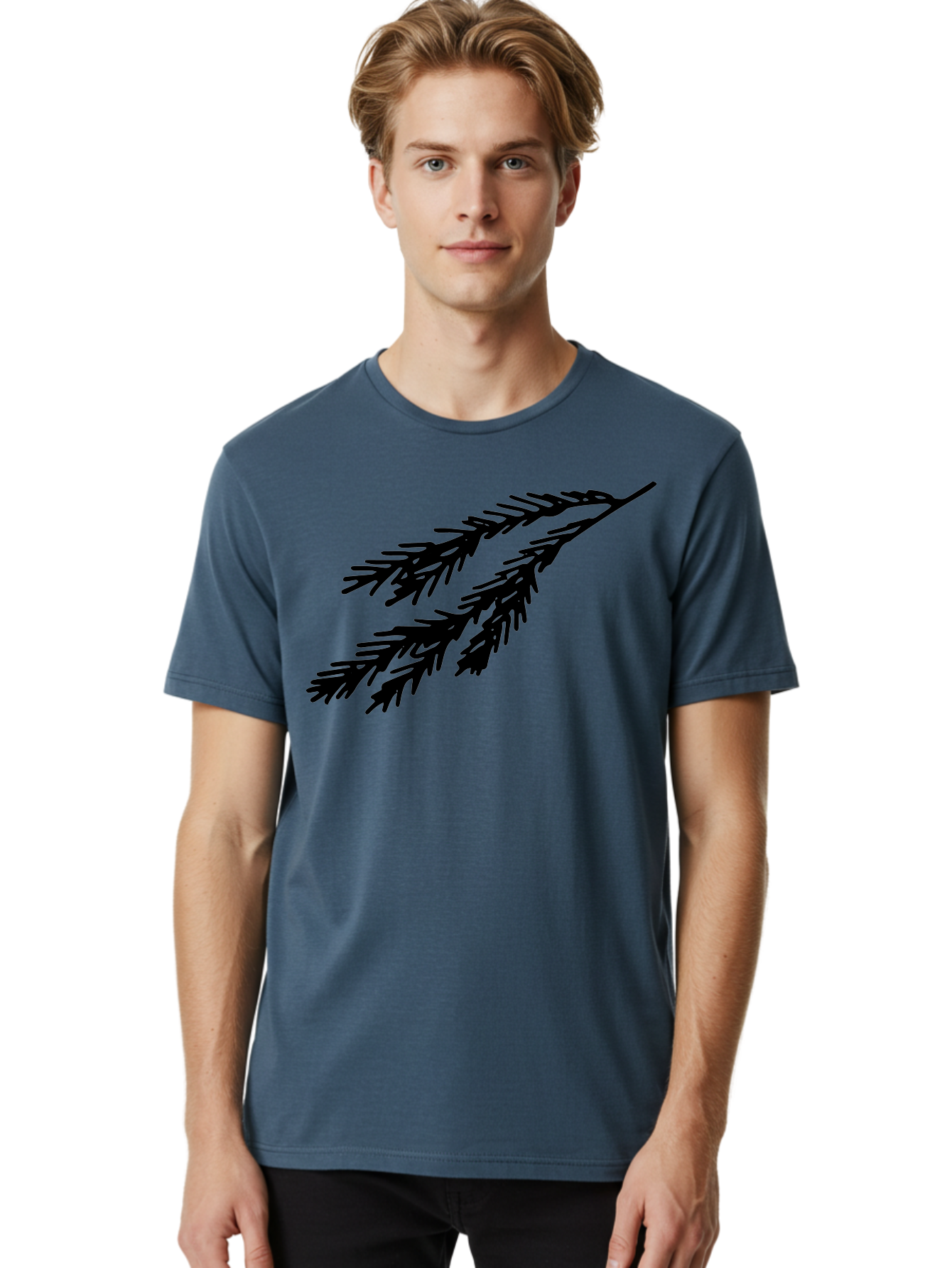 Black-Branches Men'S Graphic Tee, 100% Cotton, Comfortable Casual Summer Wear, Machine Washable, Fir Branch Silhouette, Black Fir Branch, Simple Design, Minimalist Art, Evergreen Branch, Botanical Illustration, Graphic Design Element - Aaa759 12
