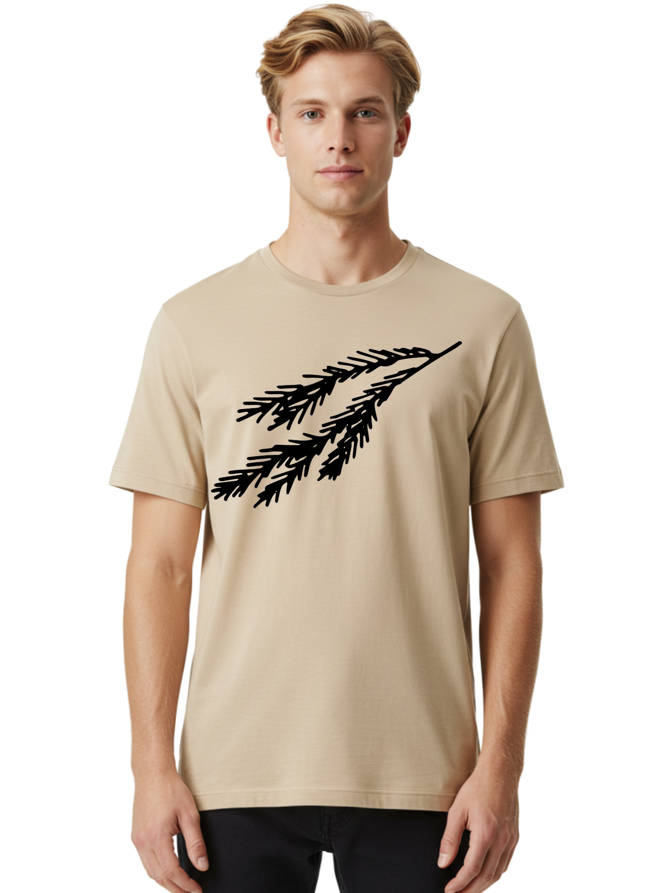 Black-Branches Men'S Graphic Tee, 100% Cotton, Comfortable Casual Summer Wear, Machine Washable, Fir Branch Silhouette, Black Fir Branch, Simple Design, Minimalist Art, Evergreen Branch, Botanical Illustration, Graphic Design Element - Aaa759 28