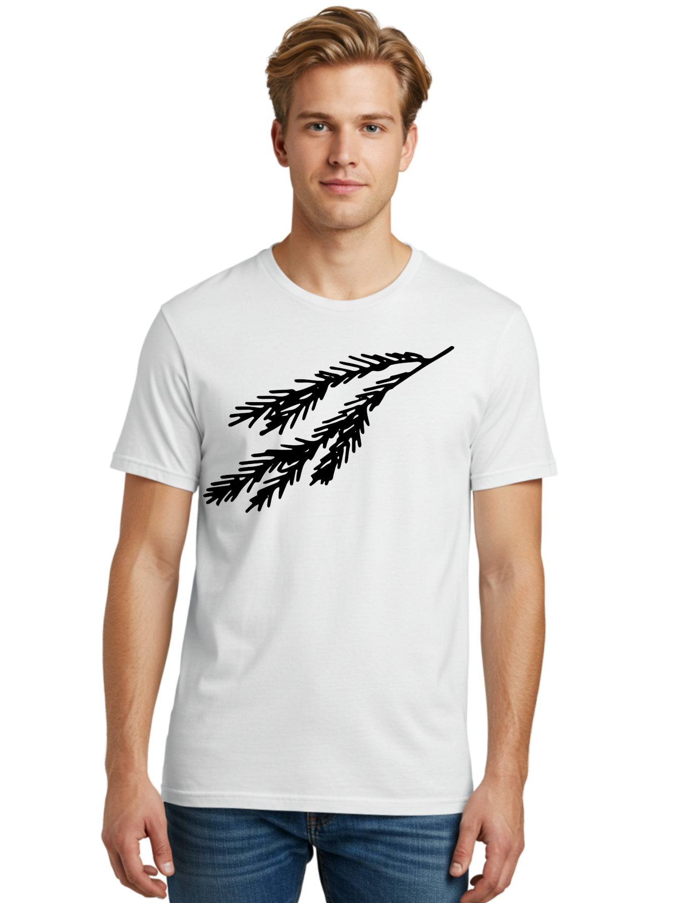 Black-Branches Men'S Graphic Tee, 100% Cotton, Comfortable Casual Summer Wear, Machine Washable, Fir Branch Silhouette, Black Fir Branch, Simple Design, Minimalist Art, Evergreen Branch, Botanical Illustration, Graphic Design Element - Aaa759 30