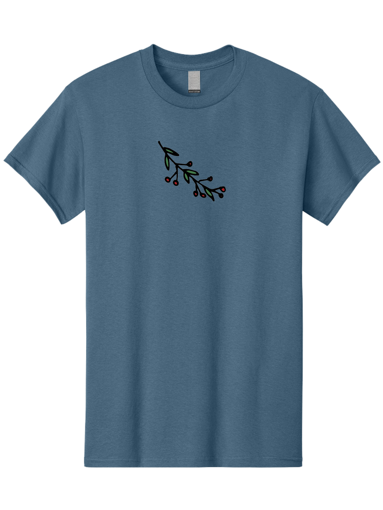 Branch-With-Berries Men'S Graphic Tee, 100% Cotton, Comfortable Casual Summer Wear, Machine Washable, Olive Branch, Cartoon Illustration, Red Berries, Black Stems, Green Leaves, Simple Design, Minimalist Art, Symbolic Imagery, Peace Symbol - Aaa772 11