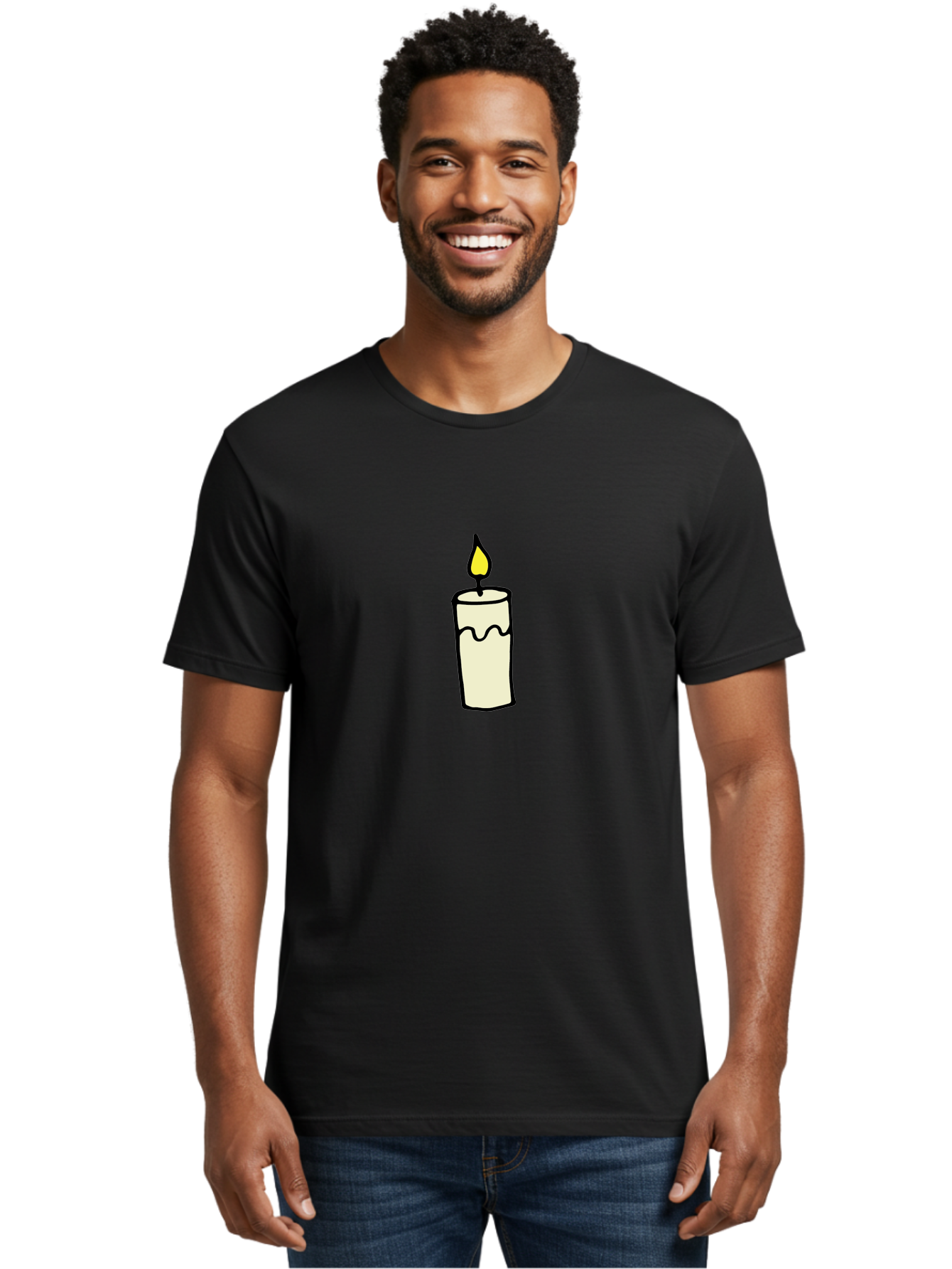 Candle-3 Men'S Graphic Tee, 100% Cotton, Comfortable Casual Summer Wear, Machine Washable, Lit Candle, Melting Wax, Yellow Flame, Flickering Light, Simple Illustration, Minimalist Design, Soothing Ambiance, Relaxation, Calm Atmosphere - Aaa776 2