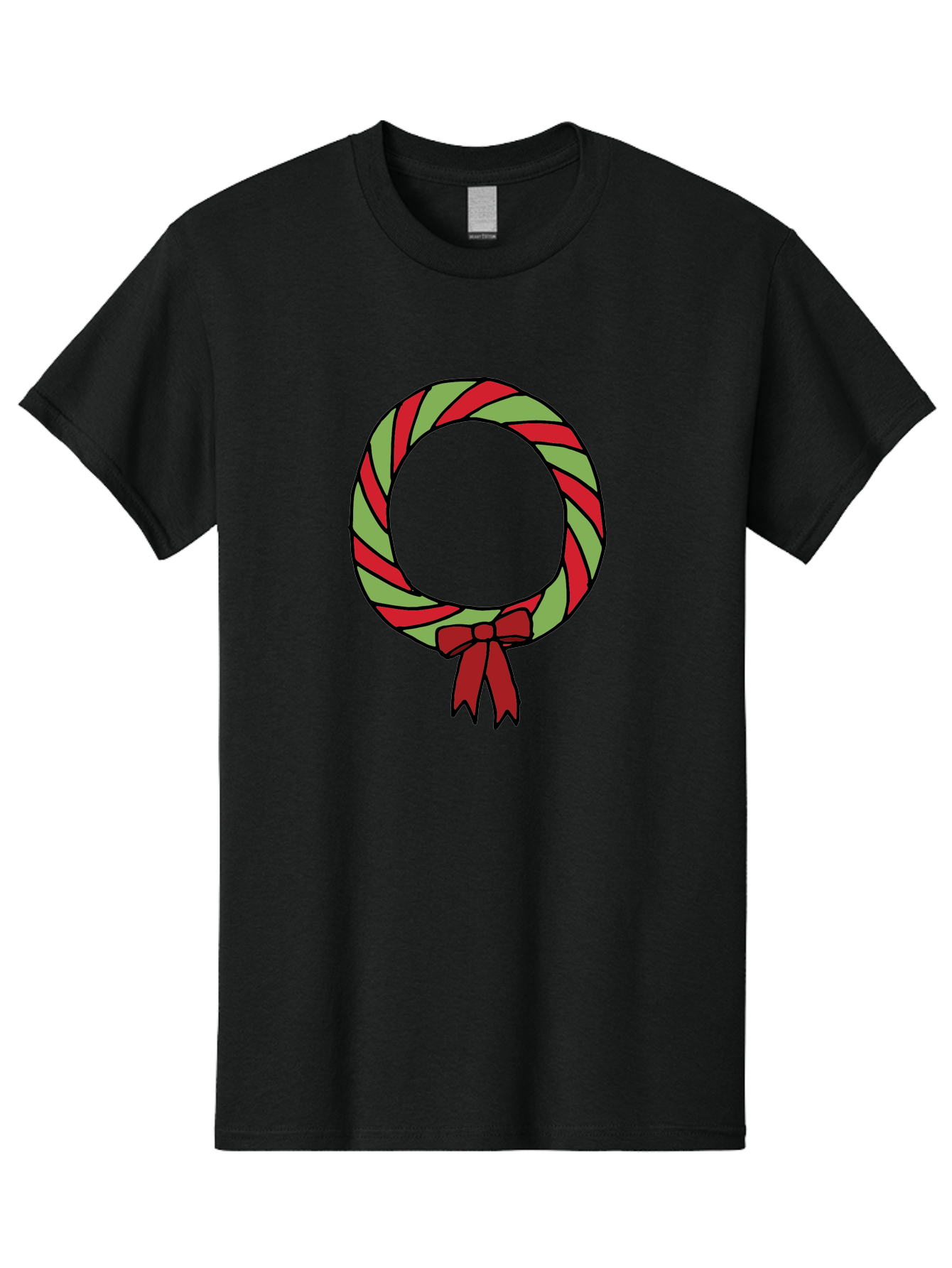 Candy-Cane-Wreath Men'S Graphic Tee, 100% Cotton, Comfortable Casual Summer Wear, Machine Washable, Candy Cane Wreath, Christmas Decoration, Red And Green Stripes, Festive Holiday Decor, Wrapped Candy Design, Ribbon Bow, Sweet Treat Theme, - Aaa784 1
