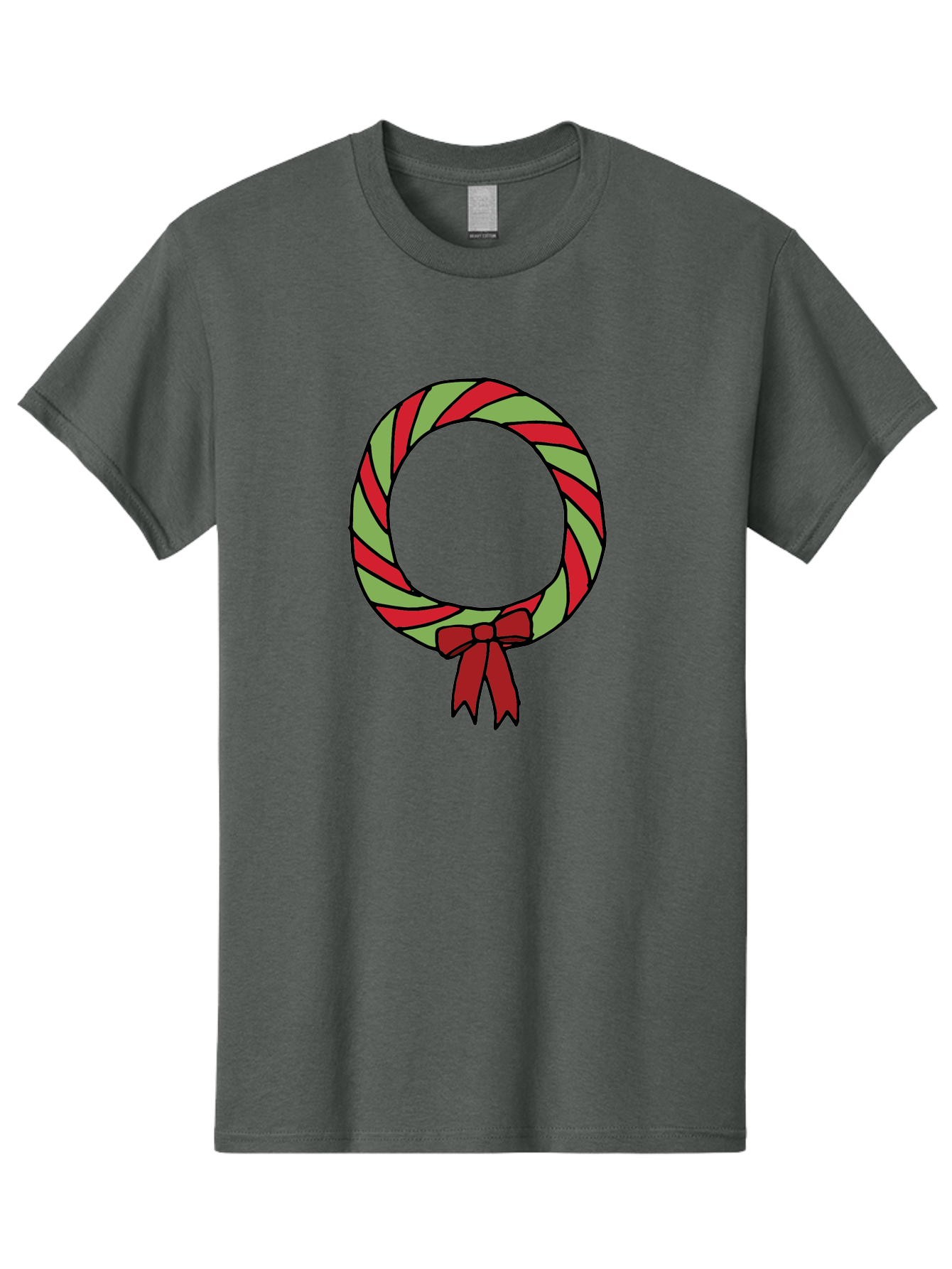 Candy-Cane-Wreath Men'S Graphic Tee, 100% Cotton, Comfortable Casual Summer Wear, Machine Washable, Candy Cane Wreath, Christmas Decoration, Red And Green Stripes, Festive Holiday Decor, Wrapped Candy Design, Ribbon Bow, Sweet Treat Theme, - Aaa784 3