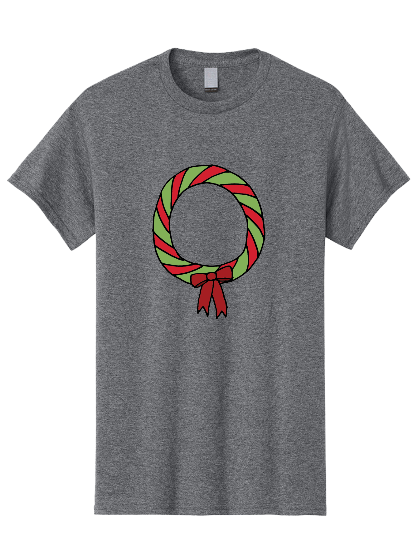 Candy-Cane-Wreath Men'S Graphic Tee, 100% Cotton, Comfortable Casual Summer Wear, Machine Washable, Candy Cane Wreath, Christmas Decoration, Red And Green Stripes, Festive Holiday Decor, Wrapped Candy Design, Ribbon Bow, Sweet Treat Theme, - Aaa784 9