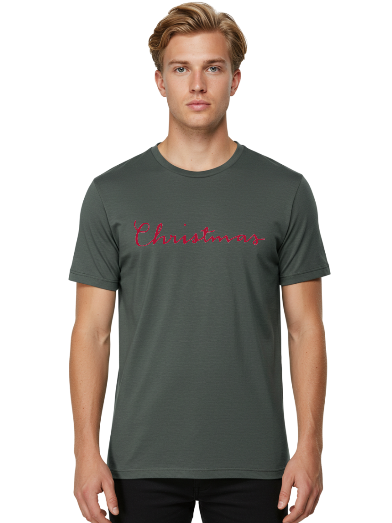 Christmas-2 Men'S Graphic Tee, 100% Cotton, Comfortable Casual Summer Wear, Machine Washable, Christmas Theme, Holiday Season, Festive Vibes, Red Cursive Text, Xmas Greeting, Winter Celebration, Holiday Cheer - Aaa802 2