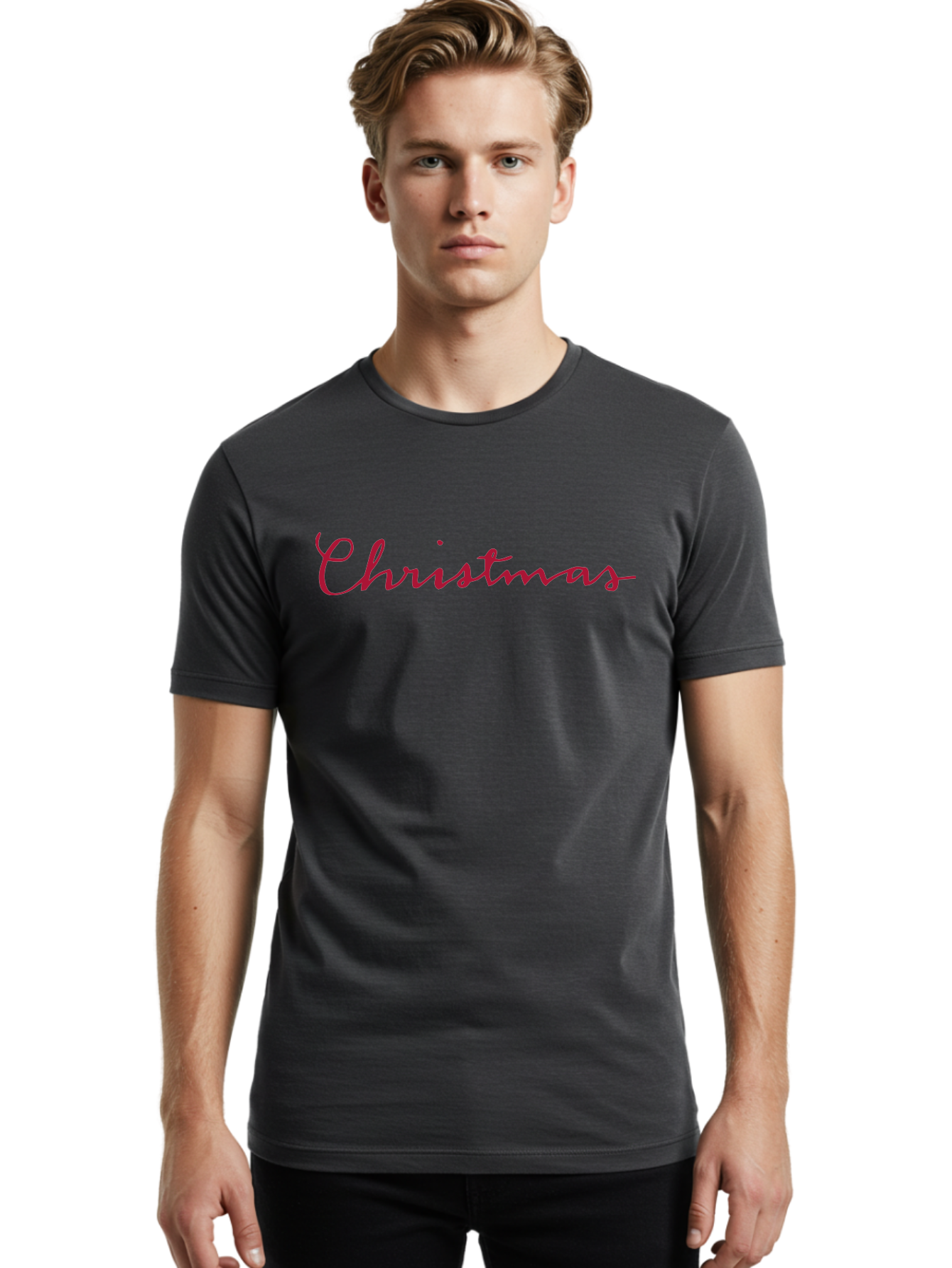 Christmas-2 Men'S Graphic Tee, 100% Cotton, Comfortable Casual Summer Wear, Machine Washable, Christmas Theme, Holiday Season, Festive Vibes, Red Cursive Text, Xmas Greeting, Winter Celebration, Holiday Cheer - Aaa802 20
