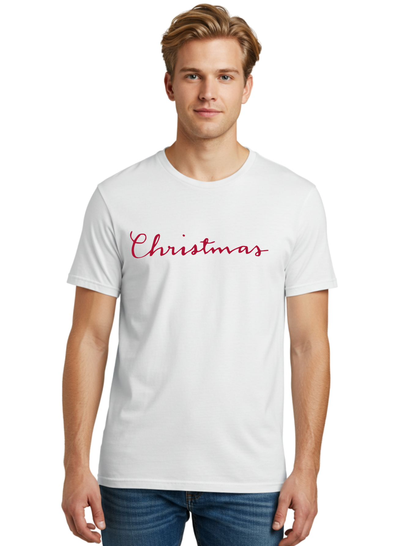 Christmas-2 Men'S Graphic Tee, 100% Cotton, Comfortable Casual Summer Wear, Machine Washable, Christmas Theme, Holiday Season, Festive Vibes, Red Cursive Text, Xmas Greeting, Winter Celebration, Holiday Cheer - Aaa802 30
