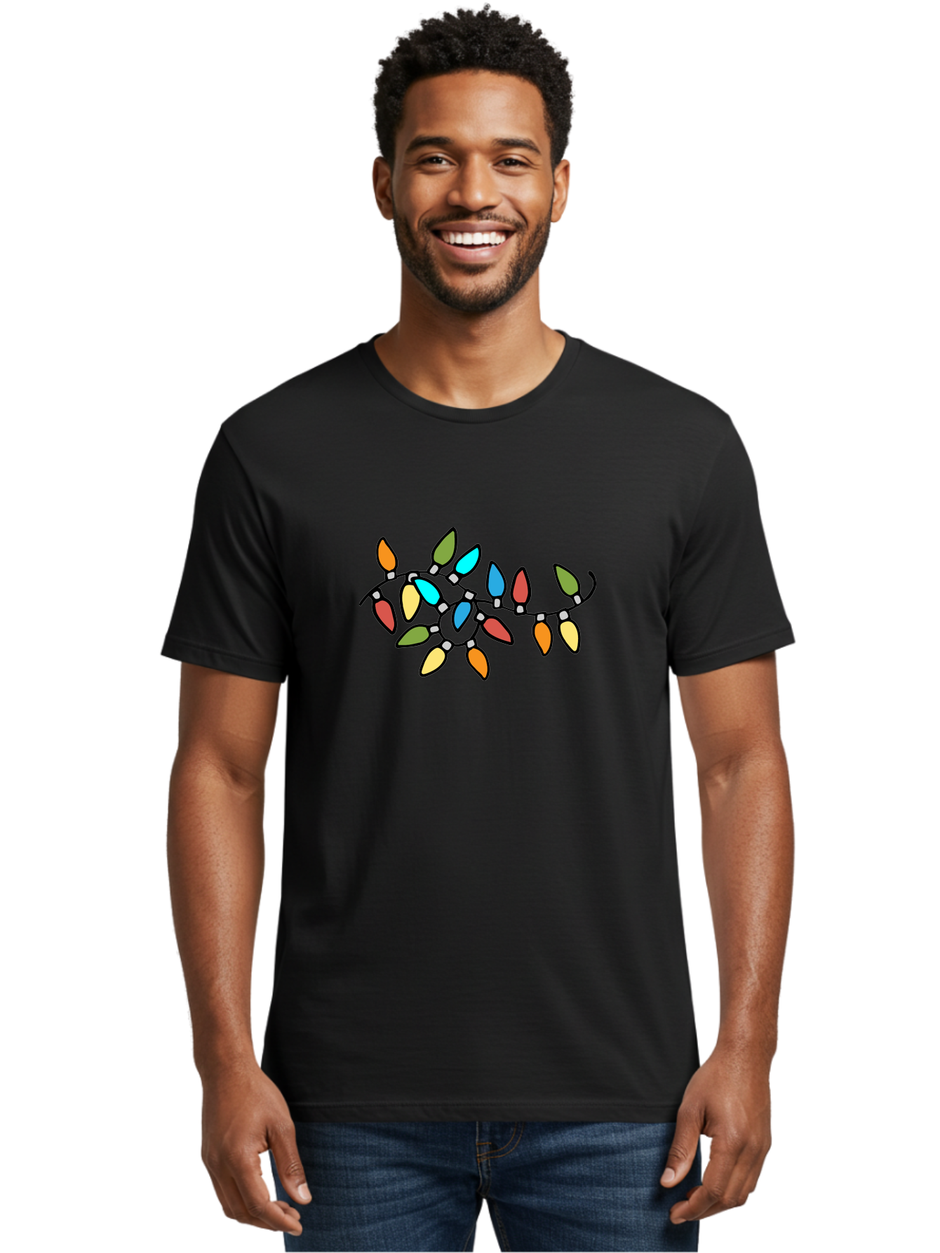 Christmas-Lights-1 Men'S Graphic Tee, 100% Cotton, Comfortable Casual Summer Wear, Machine Washable, Multicolored Christmas Lights, Festive Decorations, Holiday String Lights, Colorful Bulbs, Celebration Decoration, Party Lights - Aaa807 16