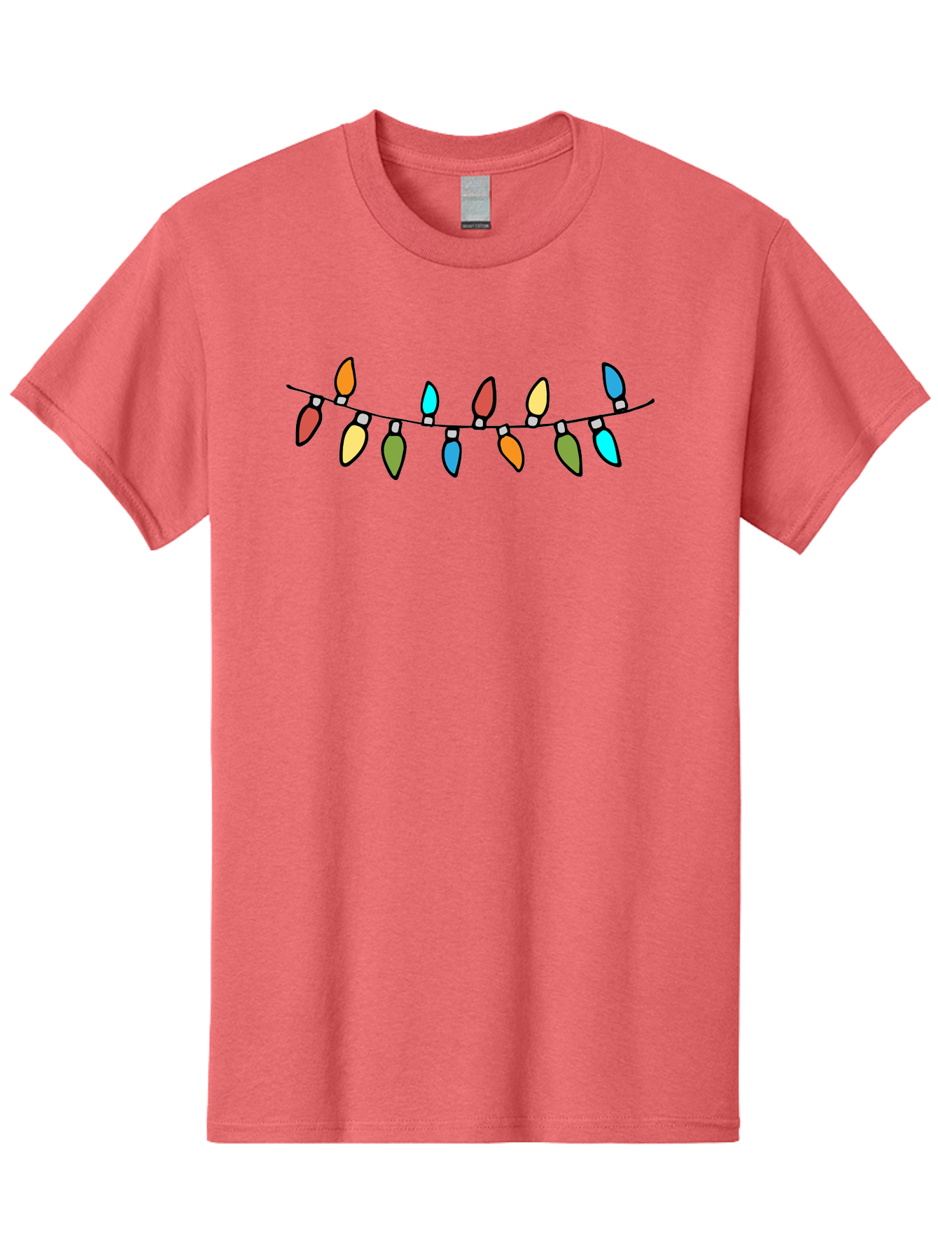 Christmas-Lights Men'S Graphic Tee, 100% Cotton, Comfortable Casual Summer Wear, Machine Washable, Christmas Lights, String Lights, Holiday Decorations, Festive Colors, Red, Orange, Yellow, Blue, Green, Celebration - Aaa808 11