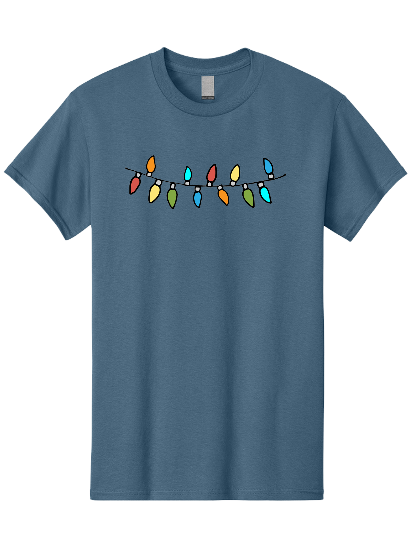 Christmas-Lights Men'S Graphic Tee, 100% Cotton, Comfortable Casual Summer Wear, Machine Washable, Christmas Lights, String Lights, Holiday Decorations, Festive Colors, Red, Orange, Yellow, Blue, Green, Celebration - Aaa808 9