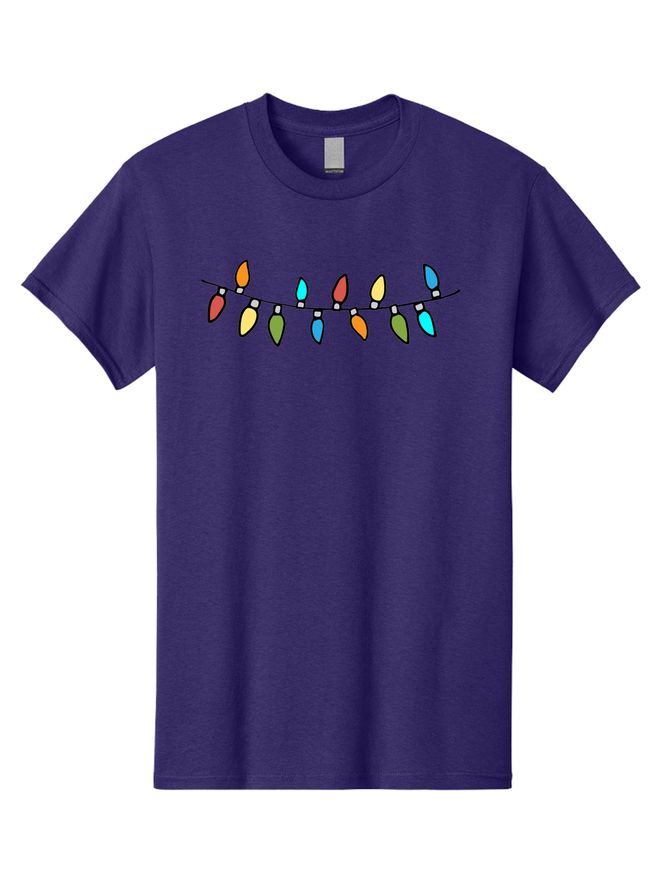 Christmas-Lights Men'S Graphic Tee, 100% Cotton, Comfortable Casual Summer Wear, Machine Washable, Christmas Lights, String Lights, Holiday Decorations, Festive Colors, Red, Orange, Yellow, Blue, Green, Celebration - Aaa808 3