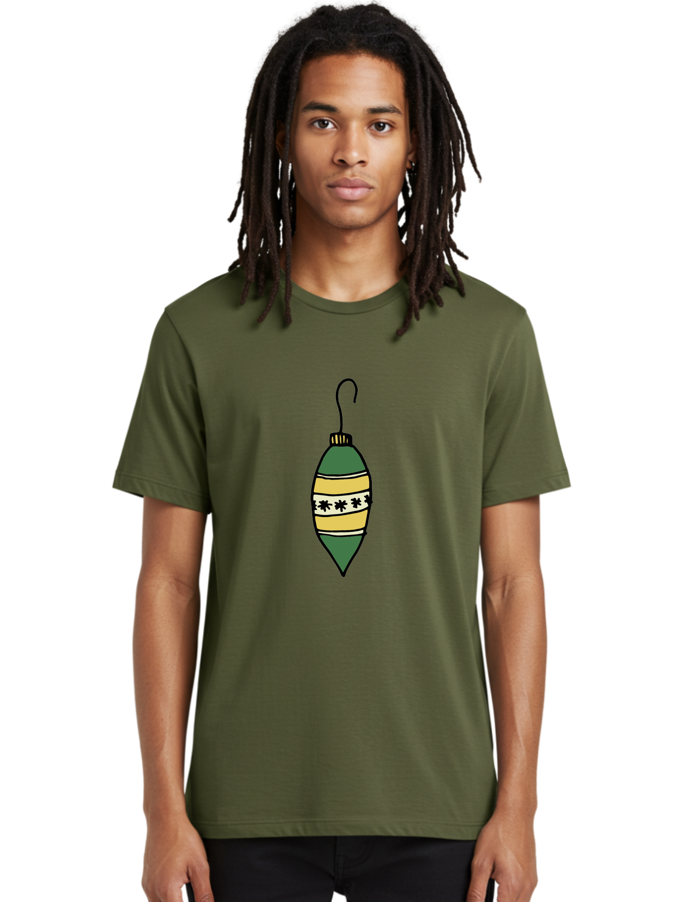 Christmas-Ornament-1 Men'S Graphic Tee, 100% Cotton, Comfortable Casual Summer Wear, Machine Washable, Christmas Decoration, Festive Ornament, Holiday Decor, Green And Yellow Bauble, Striped Pattern, Floral Design, Hanging Decoration, - Aaa809 6
