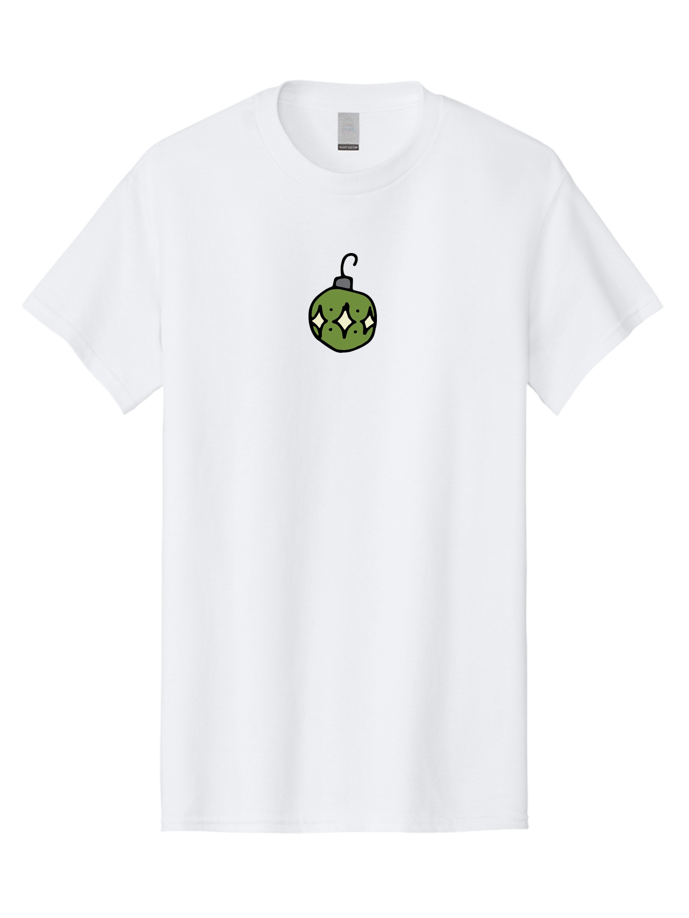 Christmas-Ornament-5 Men'S Graphic Tee, 100% Cotton, Comfortable Casual Summer Wear, Machine Washable, Christmas Decoration, Festive Symbol, Green Ornament, Hanging Decoration, Holiday Decor, Cartoon Style, White Diamonds, Black Outline, - Aaa813 3