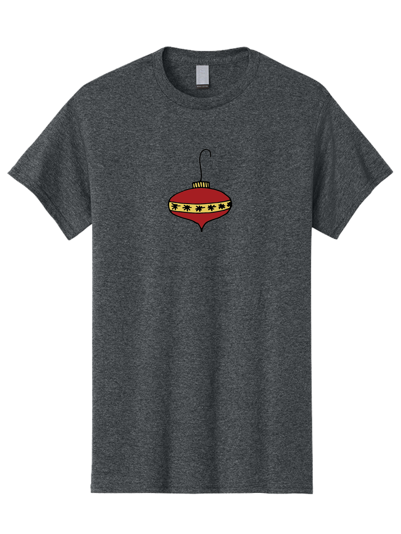 Christmas-Ornament Men'S Graphic Tee, 100% Cotton, Comfortable Casual Summer Wear, Machine Washable, Christmas Ornament, Red Decoration, Festive Decor, Holiday Season, Yellow And Black Pattern, Christmas Tree Decoration, Vintage Style, - Aaa815 15