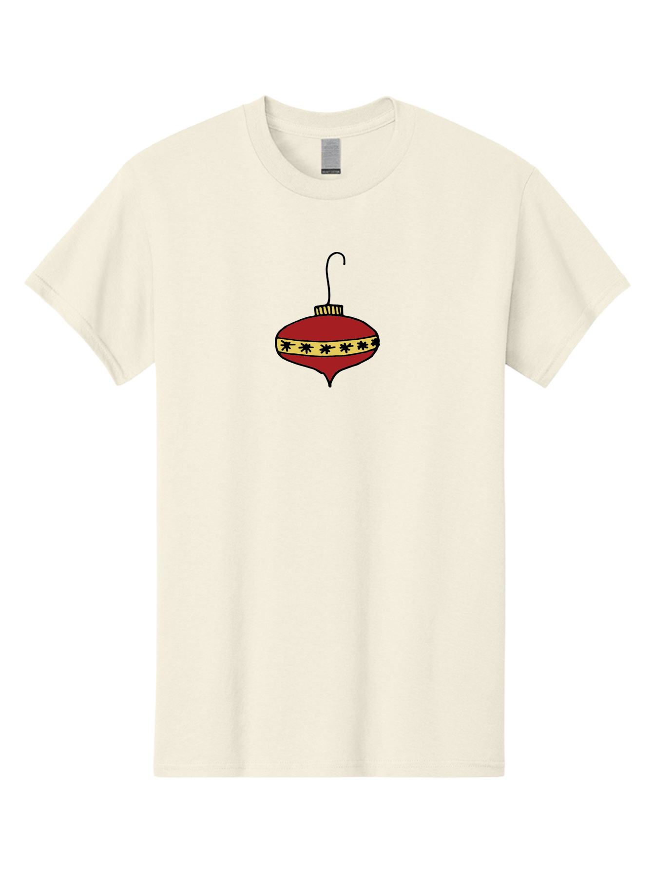 Christmas-Ornament Men'S Graphic Tee, 100% Cotton, Comfortable Casual Summer Wear, Machine Washable, Christmas Ornament, Red Decoration, Festive Decor, Holiday Season, Yellow And Black Pattern, Christmas Tree Decoration, Vintage Style, - Aaa815 23