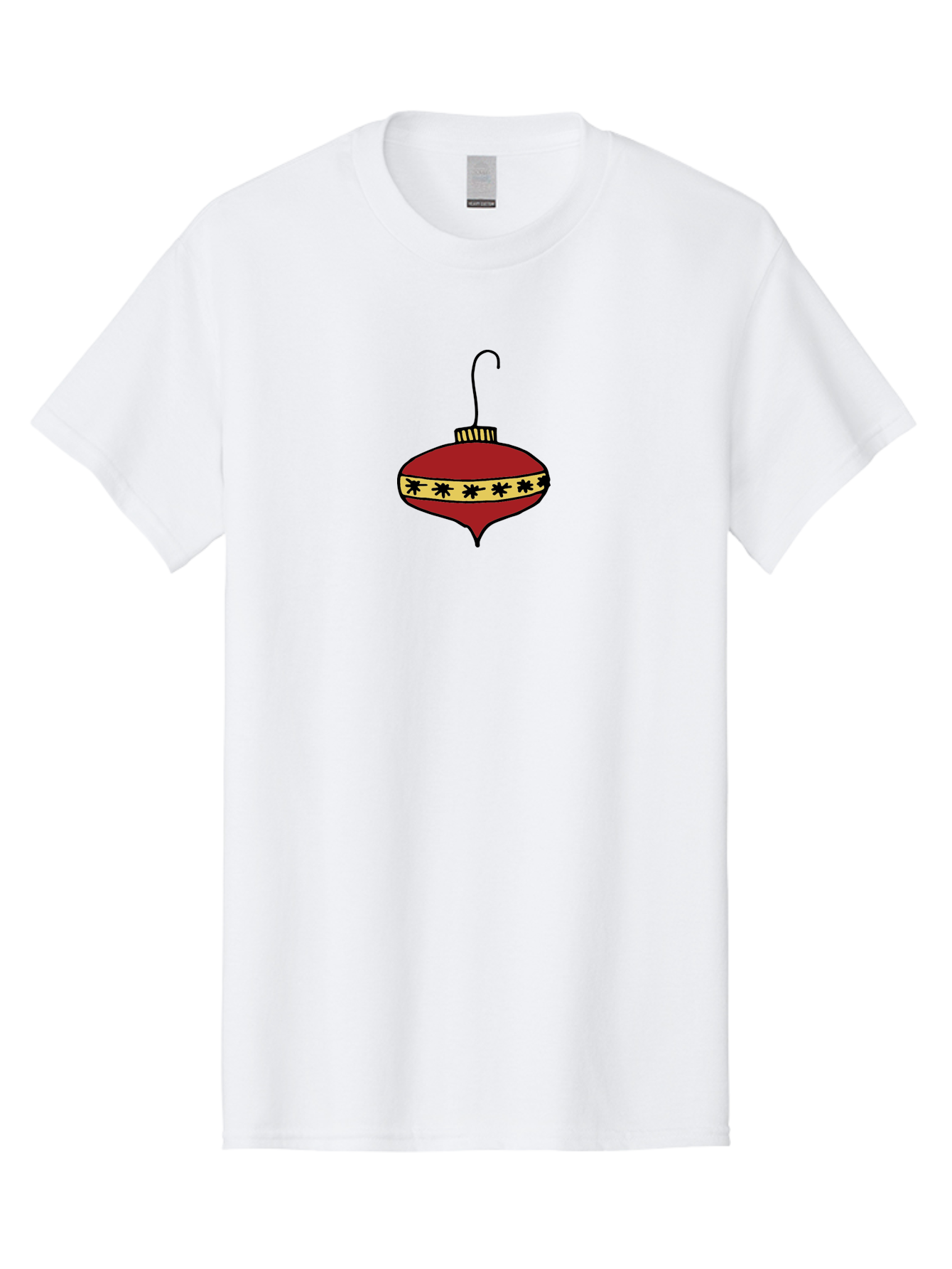 Christmas-Ornament Men'S Graphic Tee, 100% Cotton, Comfortable Casual Summer Wear, Machine Washable, Christmas Ornament, Red Decoration, Festive Decor, Holiday Season, Yellow And Black Pattern, Christmas Tree Decoration, Vintage Style, - Aaa815 3