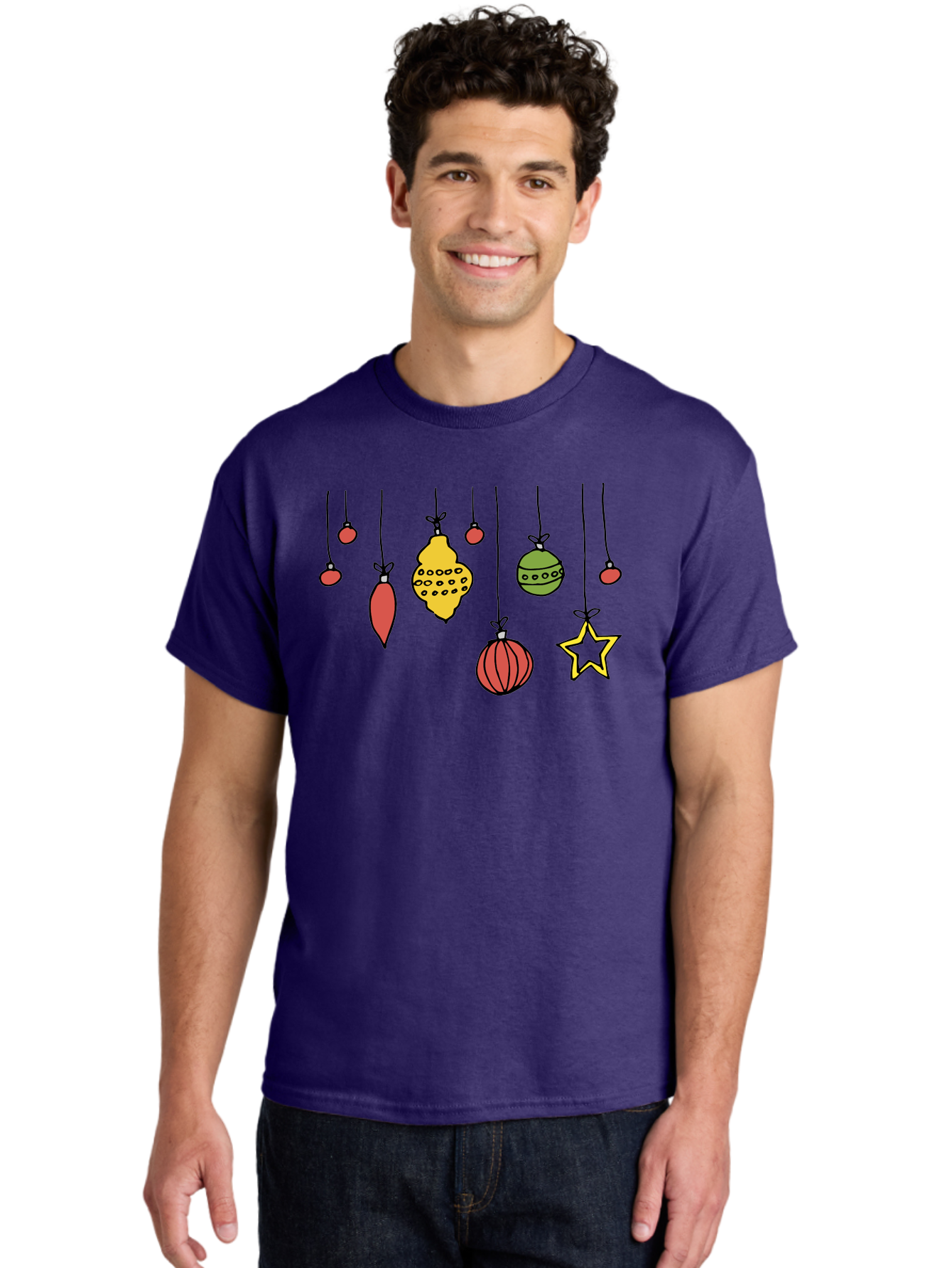 Christmas-Ornaments-1 Men'S Graphic Tee, 100% Cotton, Comfortable Casual Summer Wear, Machine Washable, Christmas Ornaments, Hanging Decorations, Festive Decor, Holiday Season, Christmas Tree Decorations, Red And Green Ornaments, - Aaa816 10