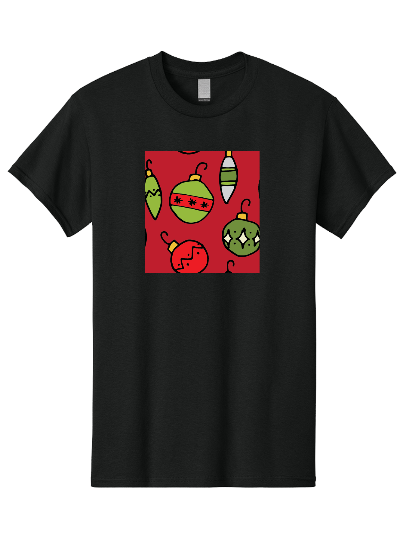 Christmas-Ornaments Men'S Graphic Tee, 100% Cotton, Comfortable Casual Summer Wear, Machine Washable, Christmas Decorations, Festive Ornaments, Holiday Baubles, Red And Green Theme, Cartoon Style, Winter Wonderland, Seasonal Decor, - Aaa817 23