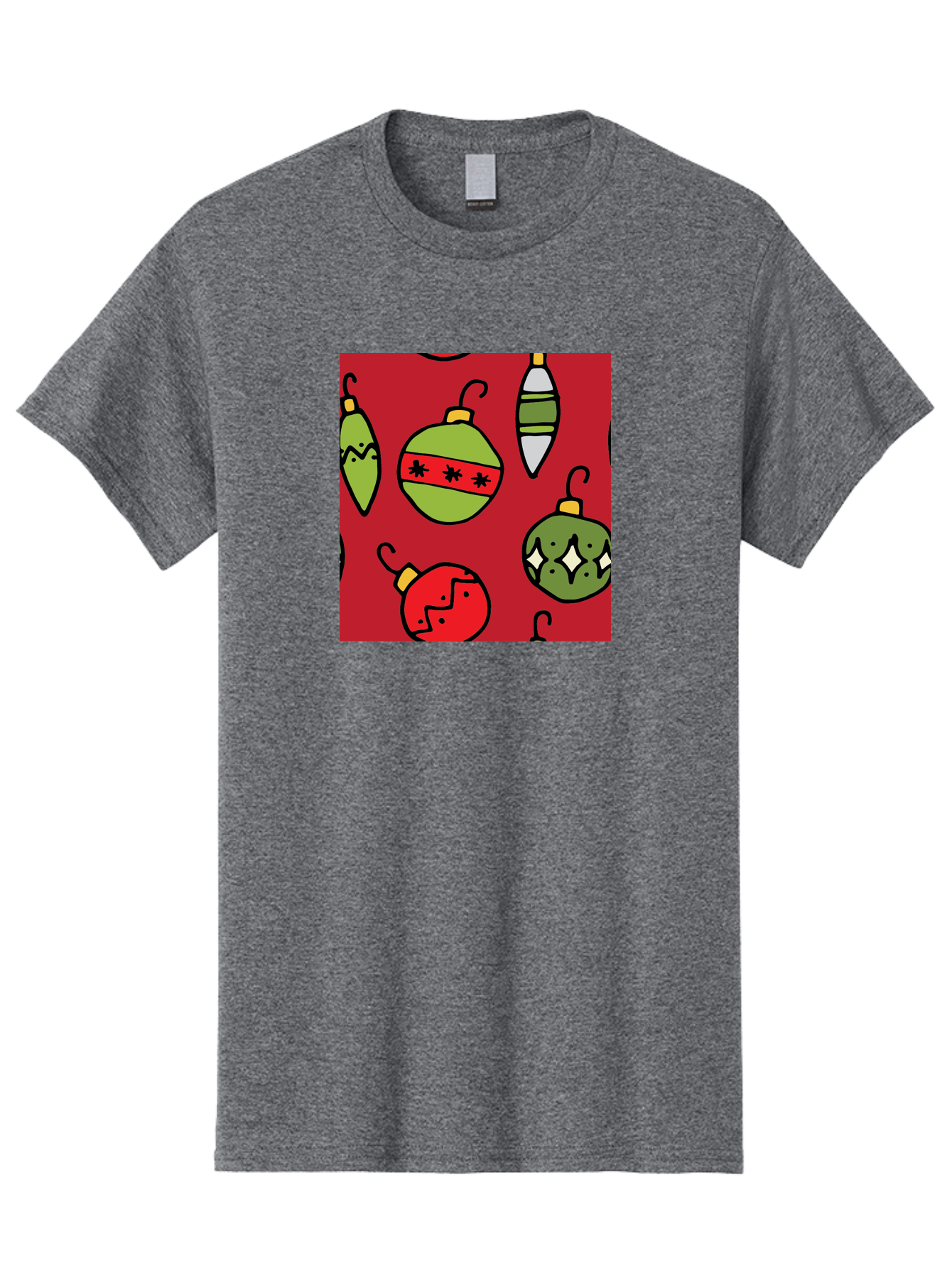 Christmas-Ornaments Men'S Graphic Tee, 100% Cotton, Comfortable Casual Summer Wear, Machine Washable, Christmas Decorations, Festive Ornaments, Holiday Baubles, Red And Green Theme, Cartoon Style, Winter Wonderland, Seasonal Decor, - Aaa817 19