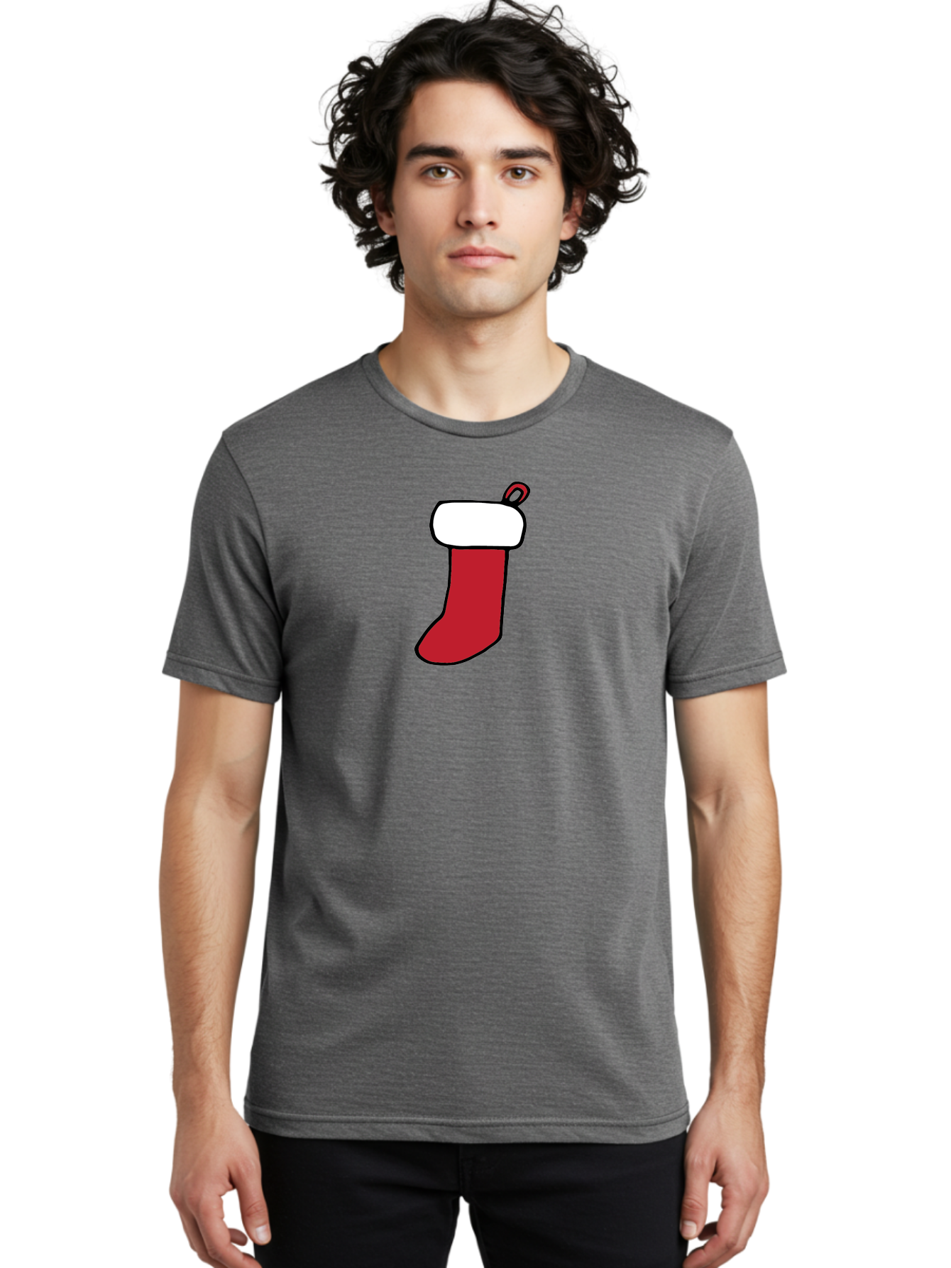 Christmas-Stocking-2 Men'S Graphic Tee, 100% Cotton, Comfortable Casual Summer Wear, Machine Washable, Christmas Stocking, Red And White, Festive Decor, Holiday Season, Merry Christmas, Winter Wonderland, Seasonal Illustration - Aaa820 26