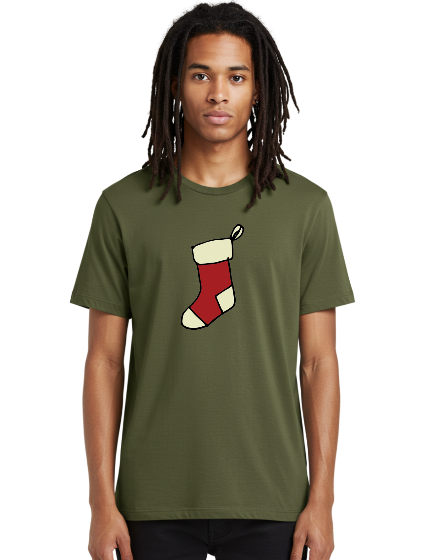 Christmas-Stocking Men'S Graphic Tee, 100% Cotton, Comfortable Casual Summer Wear, Machine Washable, Christmas Stocking, Holiday Decor, Festive Tradition, Red And White Colors, Black Outline, Cartoon Style, Holiday Season, Winter Wonderland - Aaa821 24