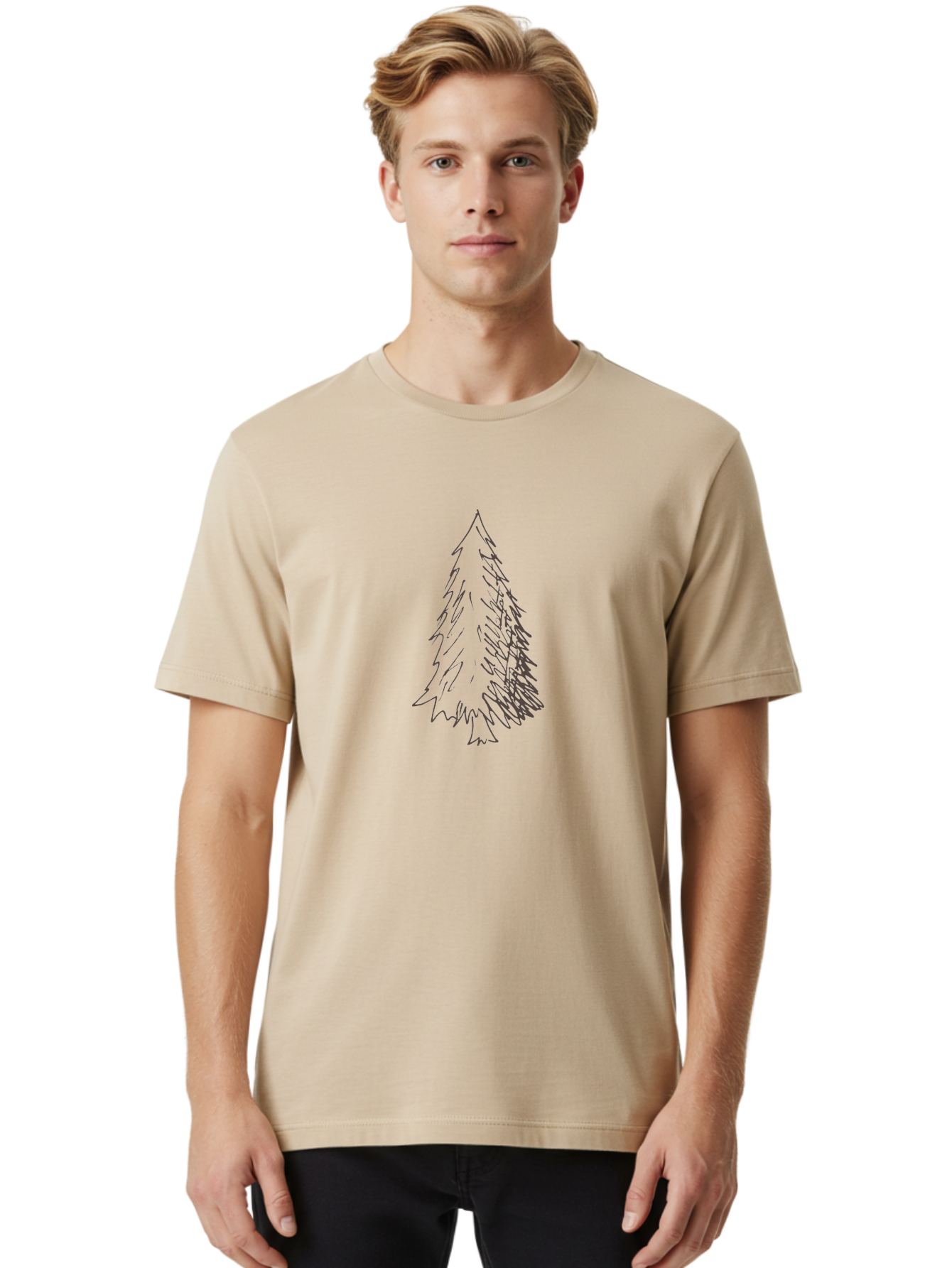 Christmas-Tree-1 Men'S Graphic Tee, 100% Cotton, Comfortable Casual Summer Wear, Machine Washable, Hand-Drawn Christmas Tree, Simple Illustration, Festive Symbol, Holiday Decoration, Minimalist Design, Purple Outline - Aaa822 24