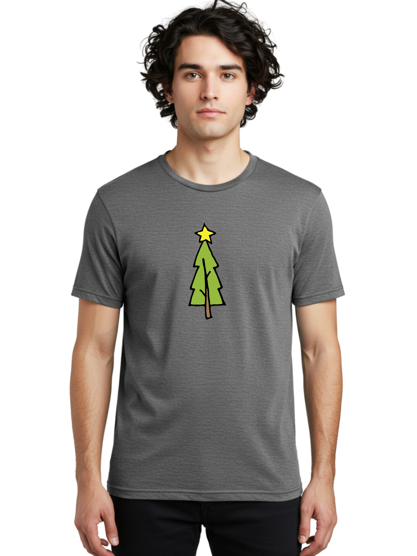 Christmas-Tree-4 Men'S Graphic Tee, 100% Cotton, Comfortable Casual Summer Wear, Machine Washable, Christmas Tree, Festive Season, Holiday Decorations, Star Topper, Cartoon Style, Simple Design, Green Tree, Yellow Star, Winter Wonderland, - Aaa825 14