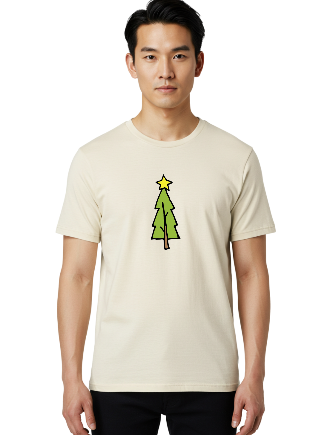 Christmas-Tree-4 Men'S Graphic Tee, 100% Cotton, Comfortable Casual Summer Wear, Machine Washable, Christmas Tree, Festive Season, Holiday Decorations, Star Topper, Cartoon Style, Simple Design, Green Tree, Yellow Star, Winter Wonderland, - Aaa825 28