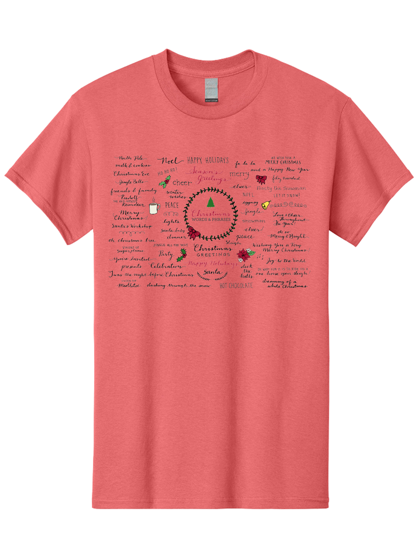 Christmas-Words-Phrases-1 Men'S Graphic Tee, 100% Cotton, Comfortable Casual Summer Wear, Machine Washable, Christmas Greetings, Holiday Cheer, Festive Wishes, Joyful Celebrations, Merry Christmas, Happy Holidays, Christmas Tree, Holly, - Aaa828 17