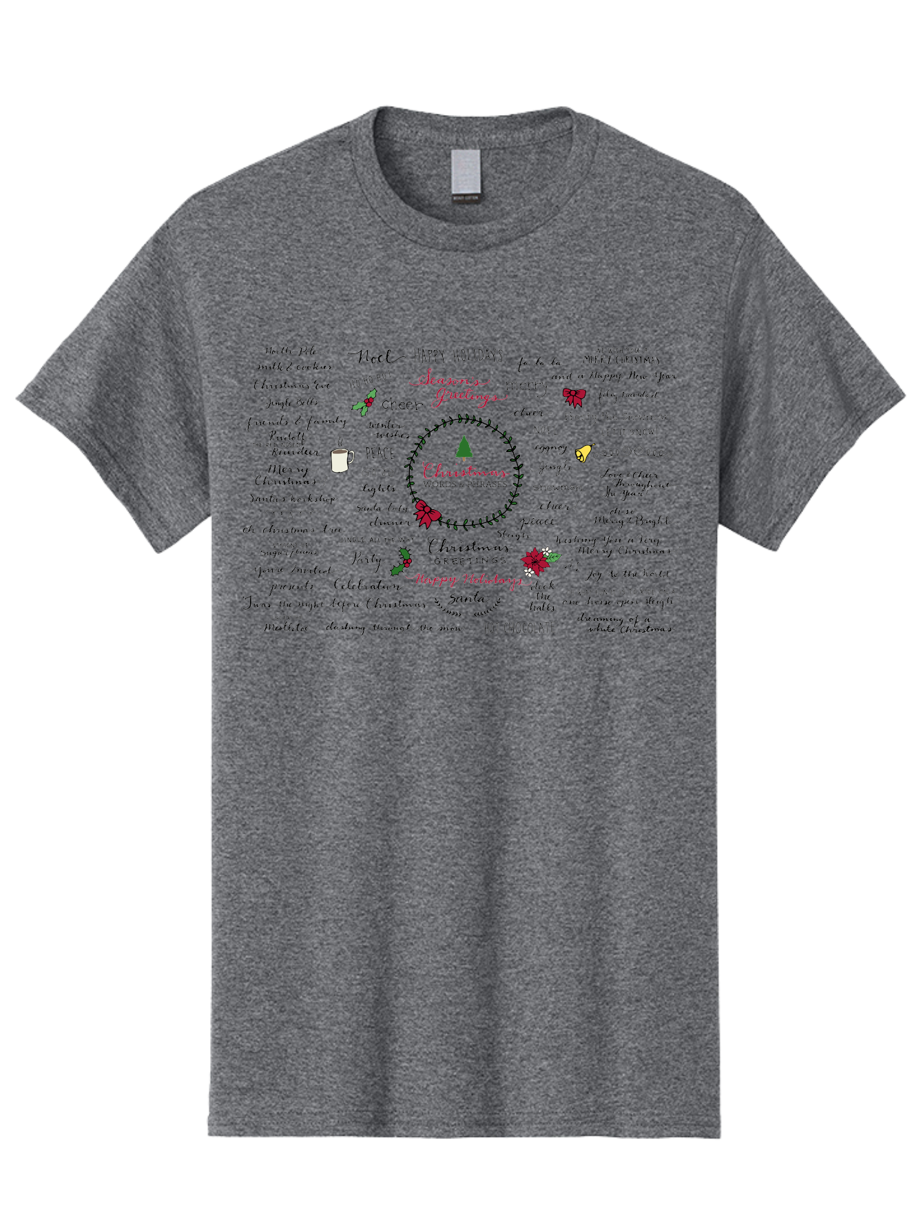 Christmas-Words-Phrases-1 Men'S Graphic Tee, 100% Cotton, Comfortable Casual Summer Wear, Machine Washable, Christmas Greetings, Holiday Cheer, Festive Wishes, Joyful Celebrations, Merry Christmas, Happy Holidays, Christmas Tree, Holly, - Aaa828 5