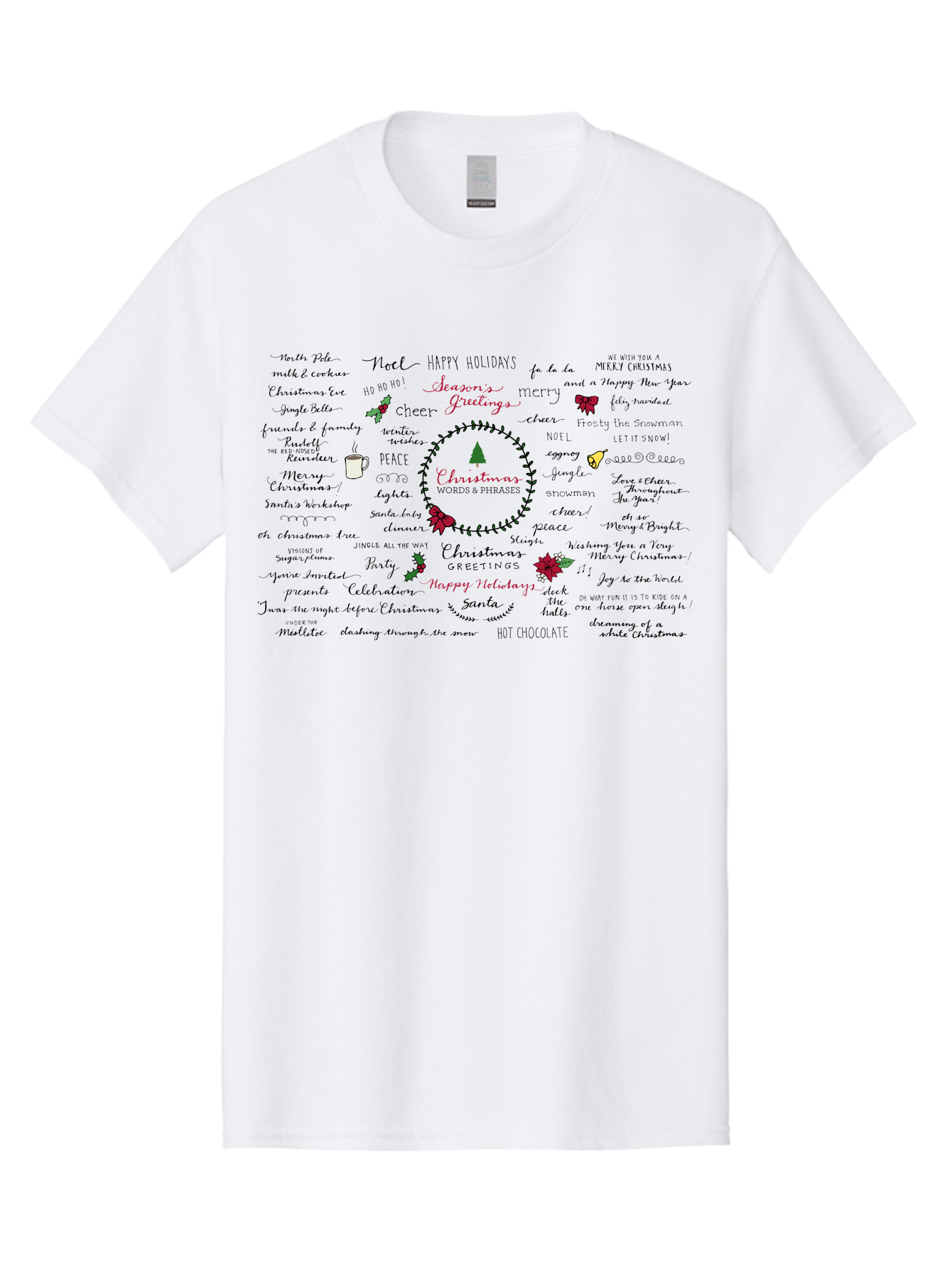 Christmas-Words-Phrases-1 Men'S Graphic Tee, 100% Cotton, Comfortable Casual Summer Wear, Machine Washable, Christmas Greetings, Holiday Cheer, Festive Wishes, Joyful Celebrations, Merry Christmas, Happy Holidays, Christmas Tree, Holly, - Aaa828 3