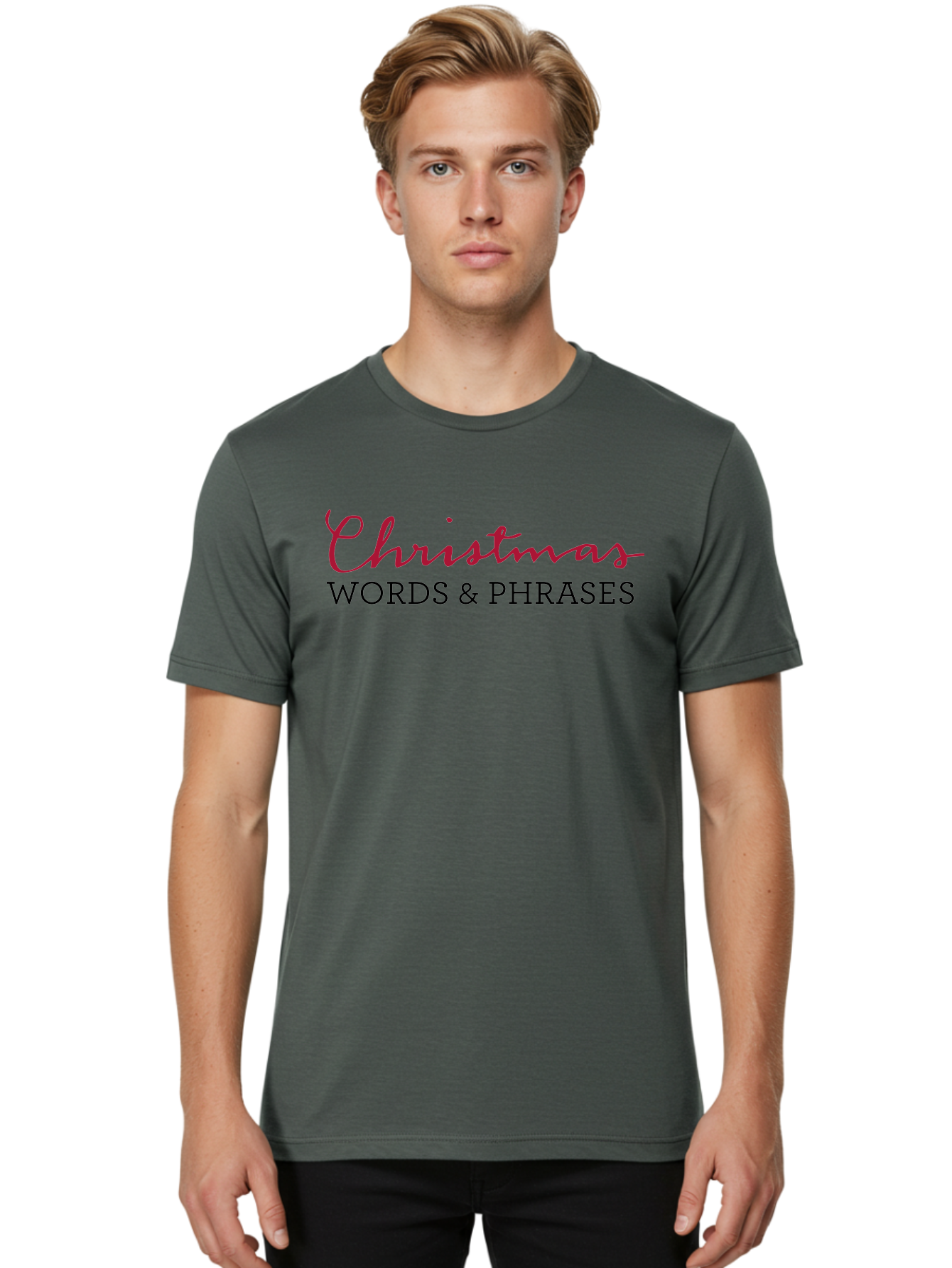 Christmas-Words-Phrases-2 Men'S Graphic Tee, 100% Cotton, Comfortable Casual Summer Wear, Machine Washable, Christmas Graphics, Holiday Phrases, Festive Fonts, Christmas Vocabulary, Seasonal Wording, Red And Black Text - Aaa829 14