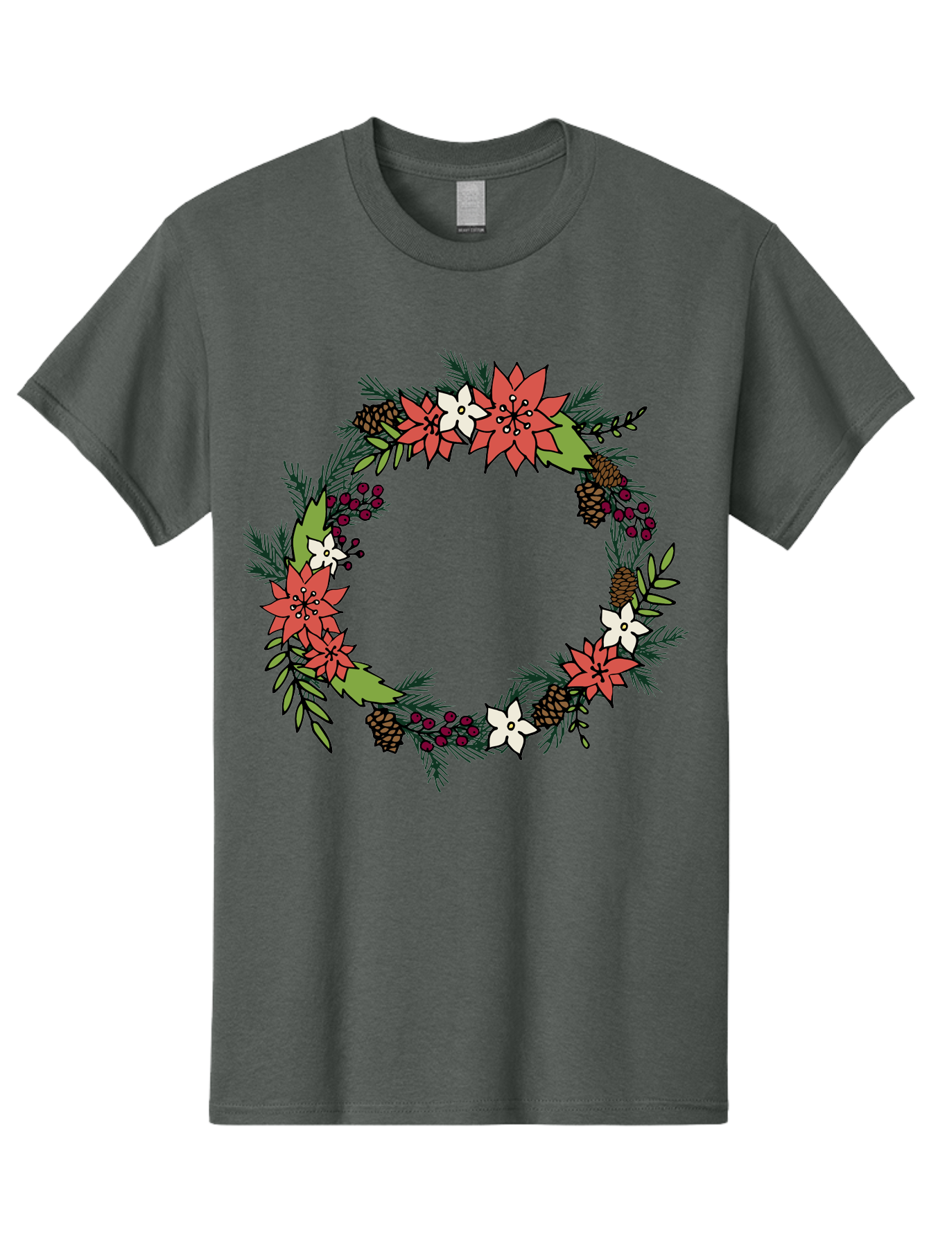 Christmas-Wreath Men'S Graphic Tee, 100% Cotton, Comfortable Casual Summer Wear, Machine Washable, Christmas Wreath, Holiday Decor, Festive Flowers, Red And White Blooms, Pinecones, Evergreen Branches, Seasonal Decoration, - Aaa831 9
