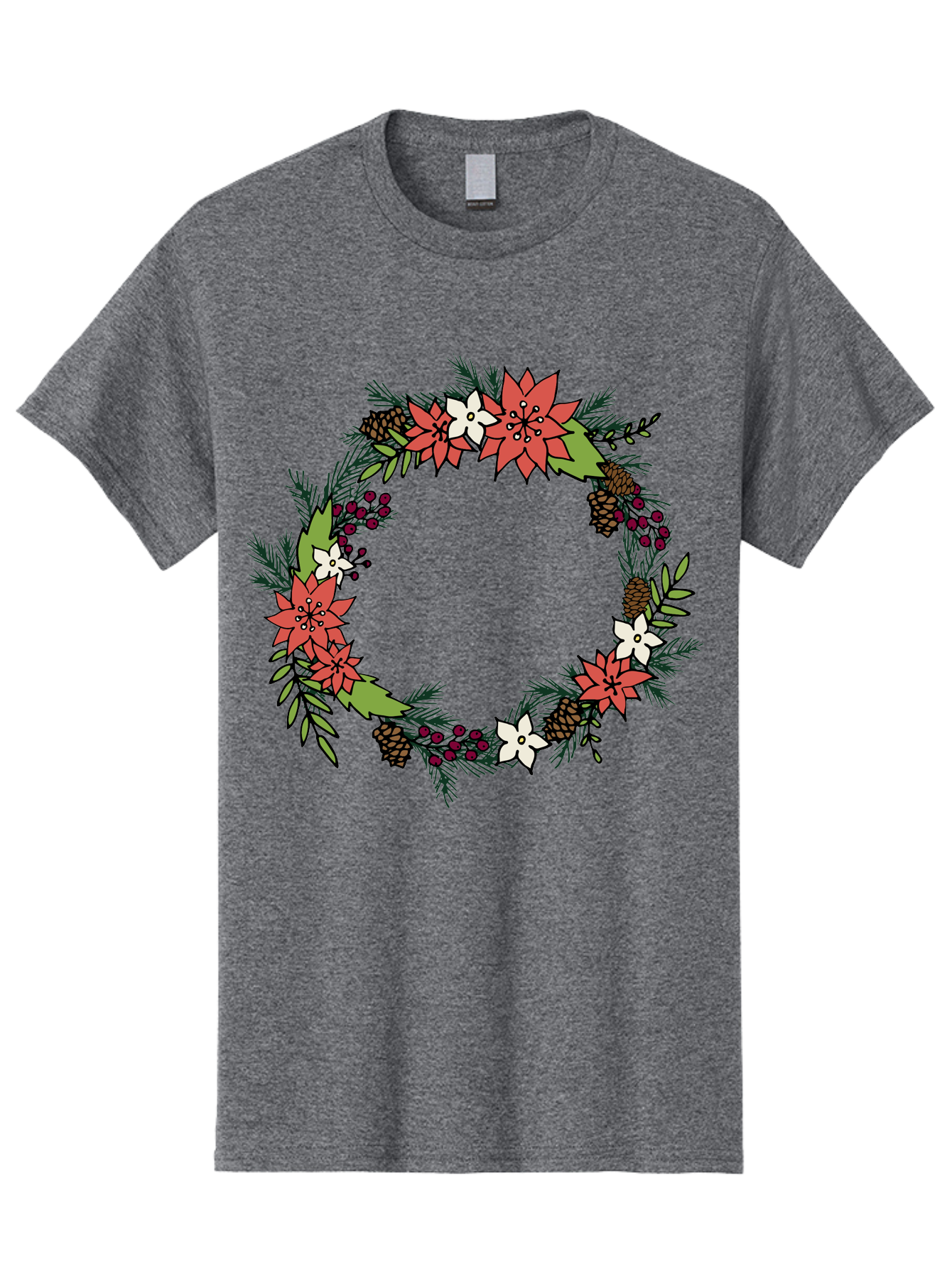 Christmas-Wreath Men'S Graphic Tee, 100% Cotton, Comfortable Casual Summer Wear, Machine Washable, Christmas Wreath, Holiday Decor, Festive Flowers, Red And White Blooms, Pinecones, Evergreen Branches, Seasonal Decoration, - Aaa831 25