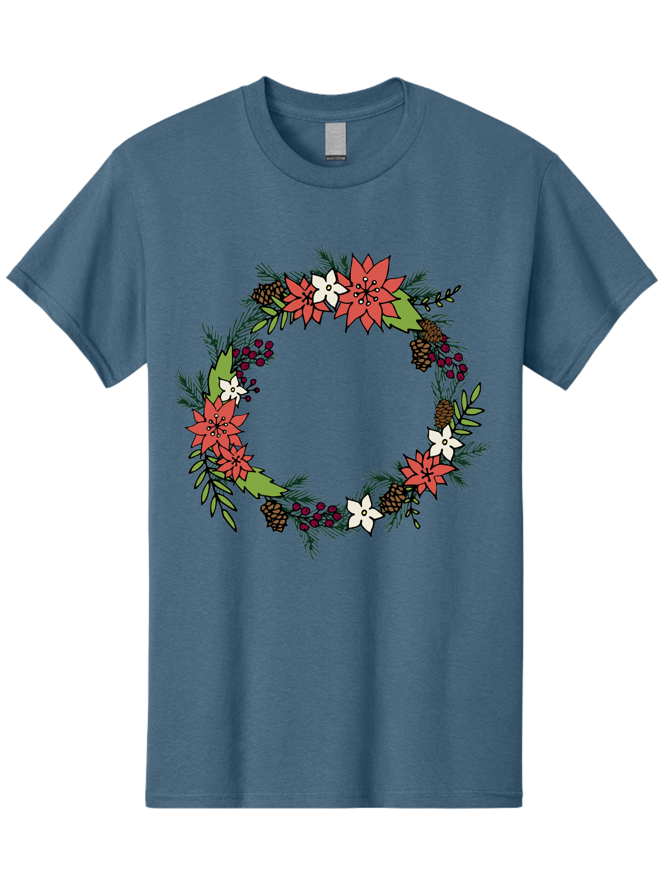Christmas-Wreath Men'S Graphic Tee, 100% Cotton, Comfortable Casual Summer Wear, Machine Washable, Christmas Wreath, Holiday Decor, Festive Flowers, Red And White Blooms, Pinecones, Evergreen Branches, Seasonal Decoration, - Aaa831 21