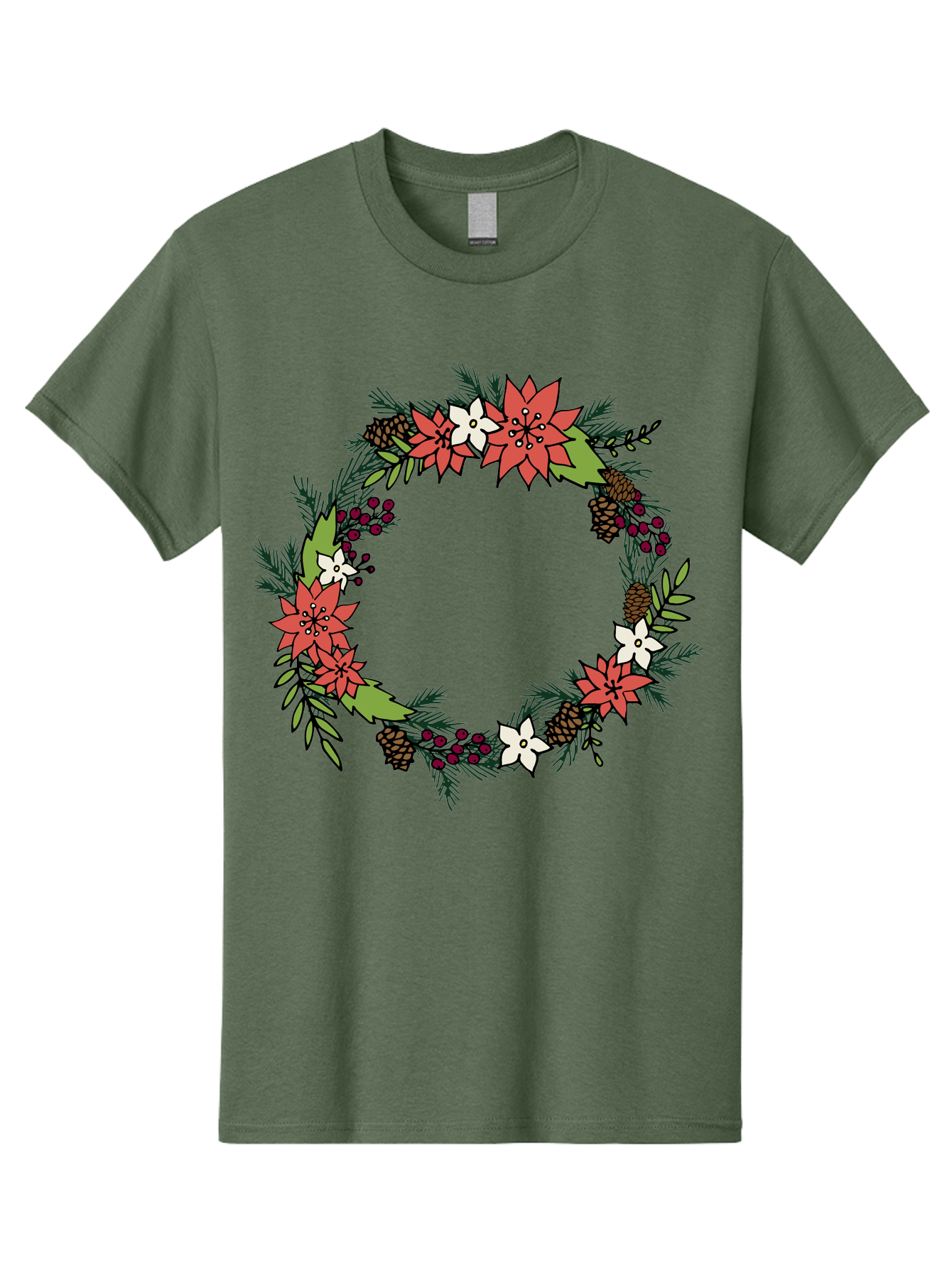 Christmas-Wreath Men'S Graphic Tee, 100% Cotton, Comfortable Casual Summer Wear, Machine Washable, Christmas Wreath, Holiday Decor, Festive Flowers, Red And White Blooms, Pinecones, Evergreen Branches, Seasonal Decoration, - Aaa831 23