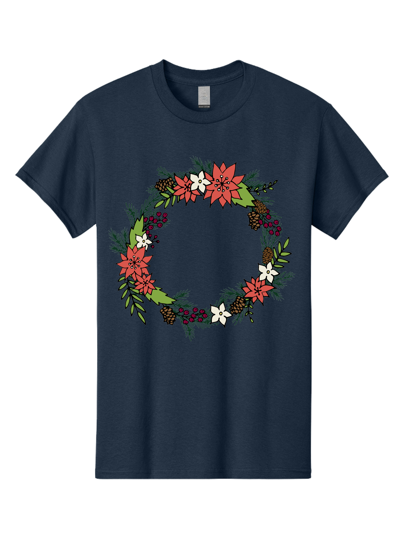 Christmas-Wreath Men'S Graphic Tee, 100% Cotton, Comfortable Casual Summer Wear, Machine Washable, Christmas Wreath, Holiday Decor, Festive Flowers, Red And White Blooms, Pinecones, Evergreen Branches, Seasonal Decoration, - Aaa831 27