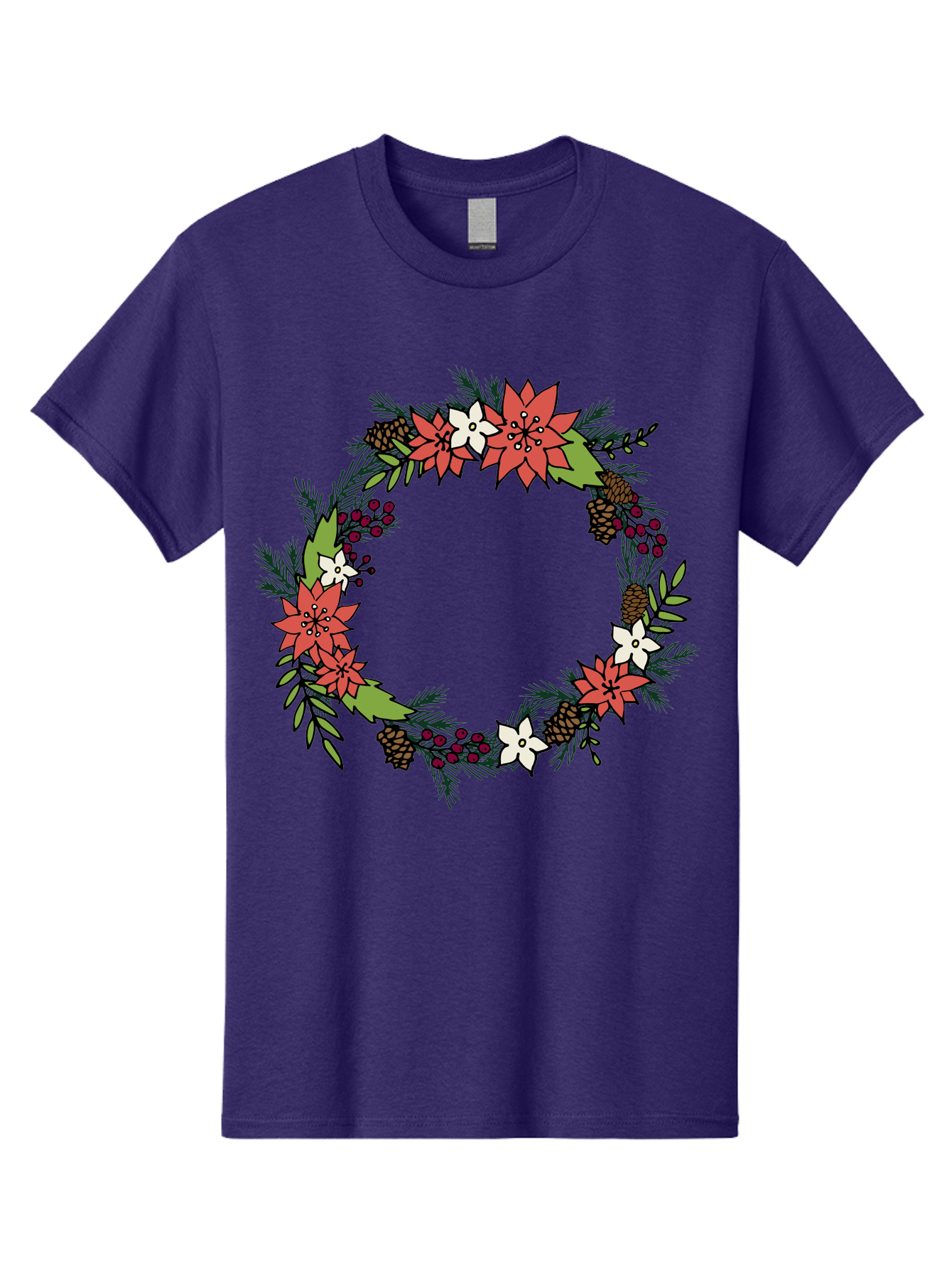 Christmas-Wreath Men'S Graphic Tee, 100% Cotton, Comfortable Casual Summer Wear, Machine Washable, Christmas Wreath, Holiday Decor, Festive Flowers, Red And White Blooms, Pinecones, Evergreen Branches, Seasonal Decoration, - Aaa831 3