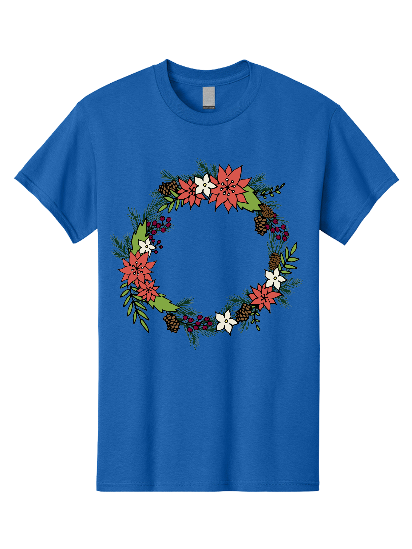 Christmas-Wreath Men'S Graphic Tee, 100% Cotton, Comfortable Casual Summer Wear, Machine Washable, Christmas Wreath, Holiday Decor, Festive Flowers, Red And White Blooms, Pinecones, Evergreen Branches, Seasonal Decoration, - Aaa831 13