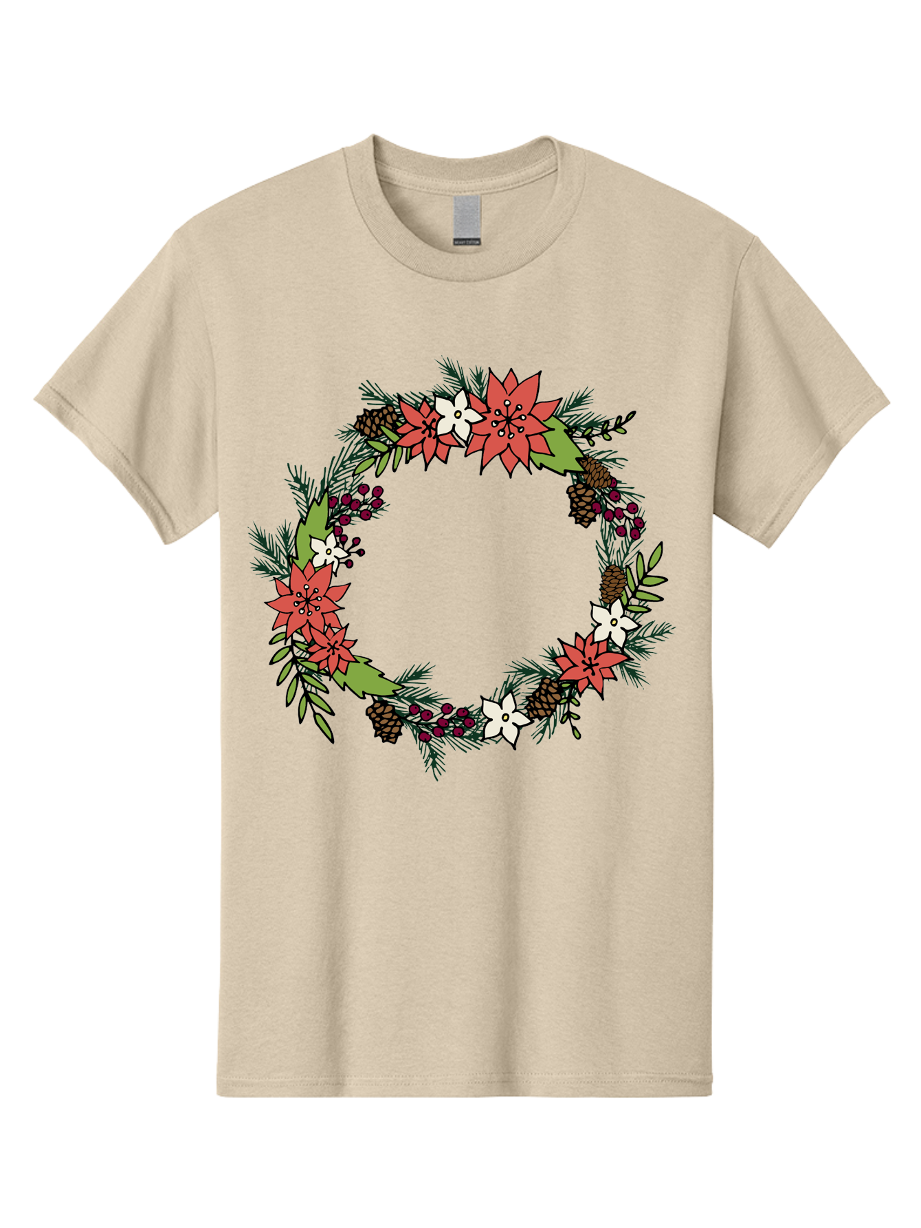 Christmas-Wreath Men'S Graphic Tee, 100% Cotton, Comfortable Casual Summer Wear, Machine Washable, Christmas Wreath, Holiday Decor, Festive Flowers, Red And White Blooms, Pinecones, Evergreen Branches, Seasonal Decoration, - Aaa831 11
