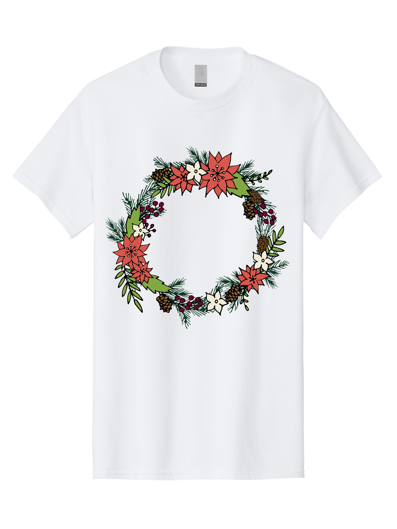 Christmas-Wreath Men'S Graphic Tee, 100% Cotton, Comfortable Casual Summer Wear, Machine Washable, Christmas Wreath, Holiday Decor, Festive Flowers, Red And White Blooms, Pinecones, Evergreen Branches, Seasonal Decoration, - Aaa831 17