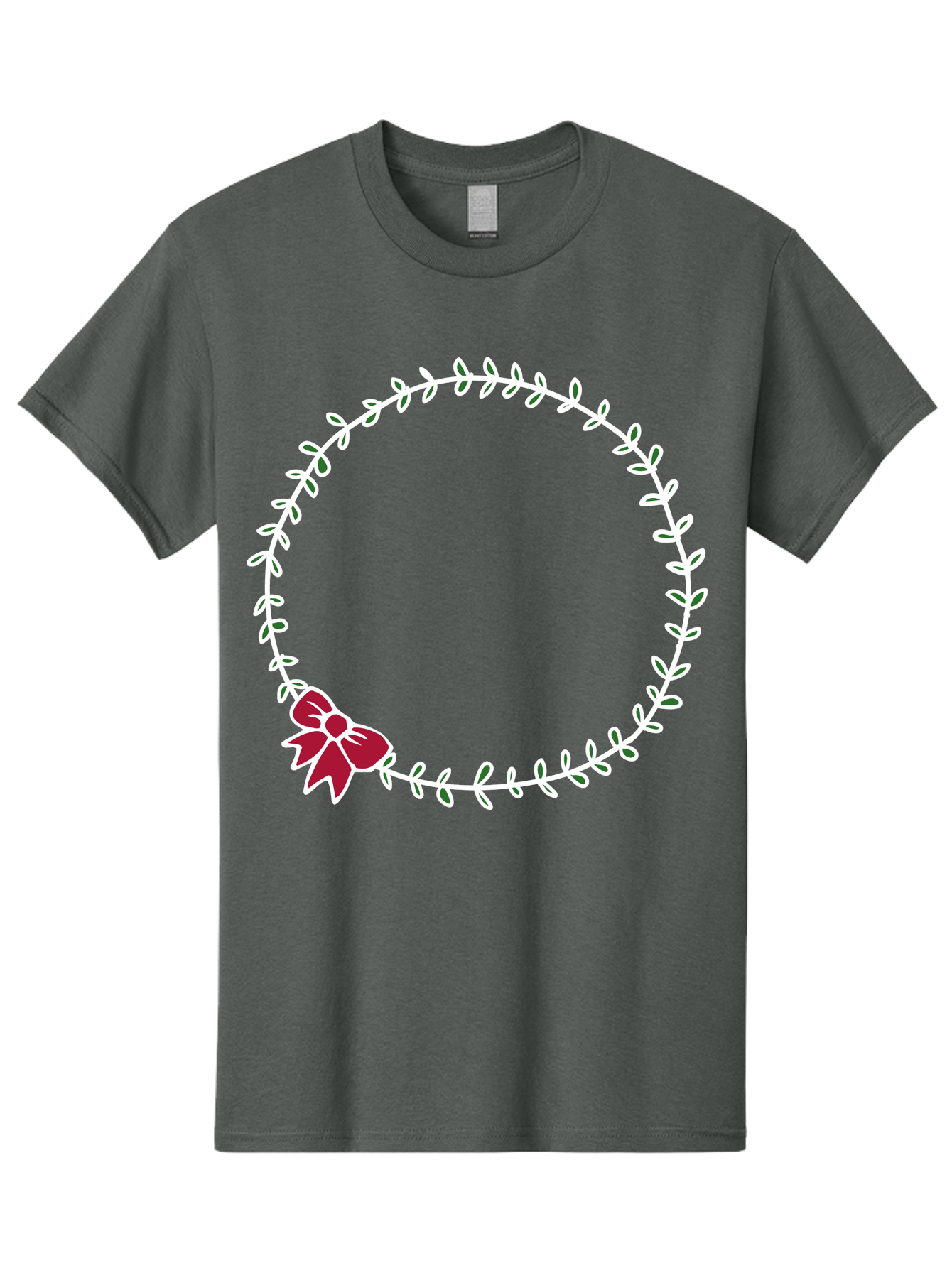Circular-Wreath-With-Red-Bow Men'S Graphic Tee, 100% Cotton, Comfortable Casual Summer Wear, Machine Washable, Floral Wreath, White Leaves, Red Bow, Decorative Frame, Circular Design, Elegant Border, Festive Decoration, Minimalist Style, - Aaa835 3
