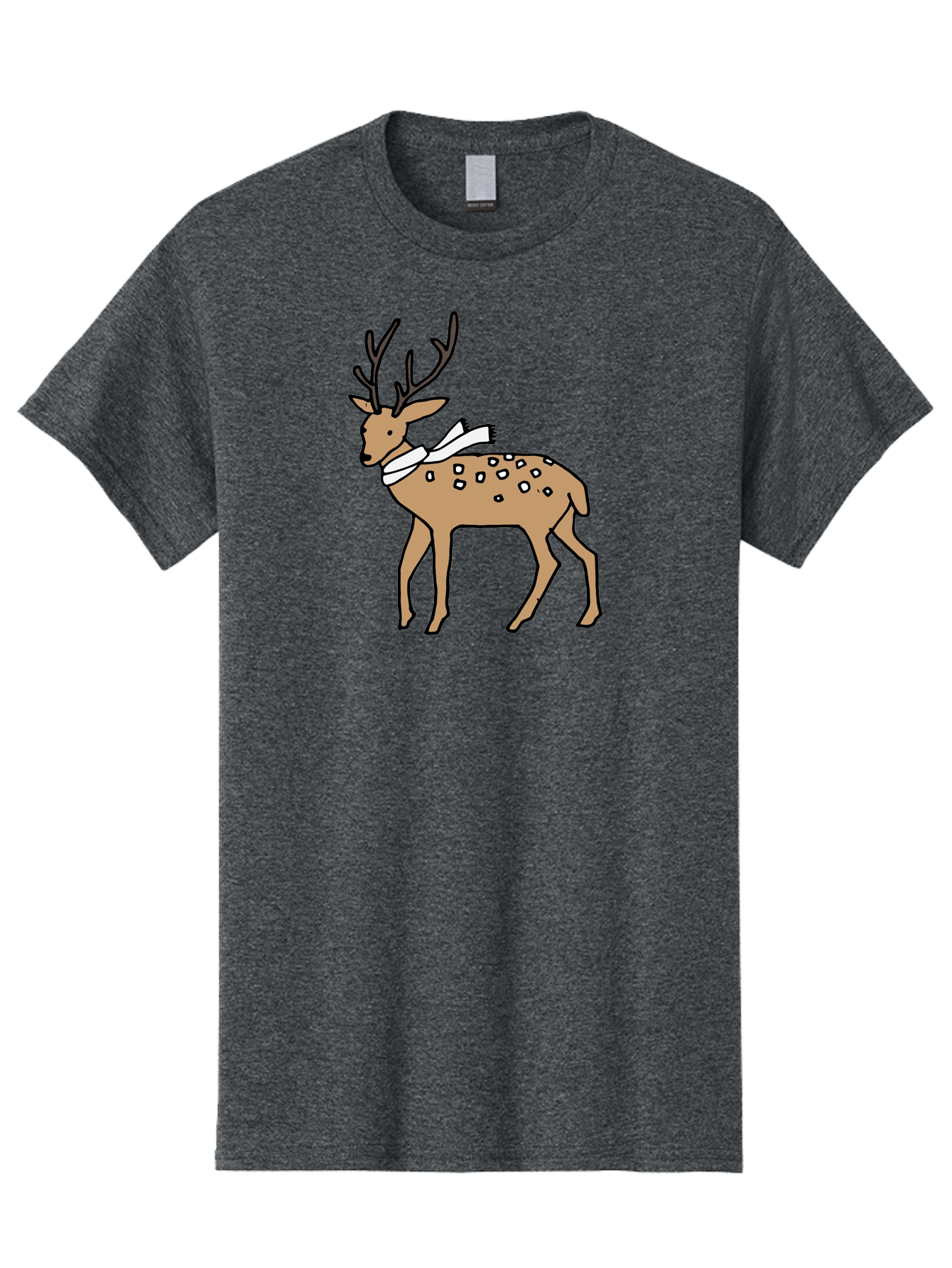 Deer-With-Scarf Men'S Graphic Tee, 100% Cotton, Comfortable Casual Summer Wear, Machine Washable, Cartoon Deer, Brown Deer, White Scarf, Black Spots, Festive Animal, Winter Illustration, Holiday Character, Deer Illustration, Scarf Wrapped, - Aaa853 7
