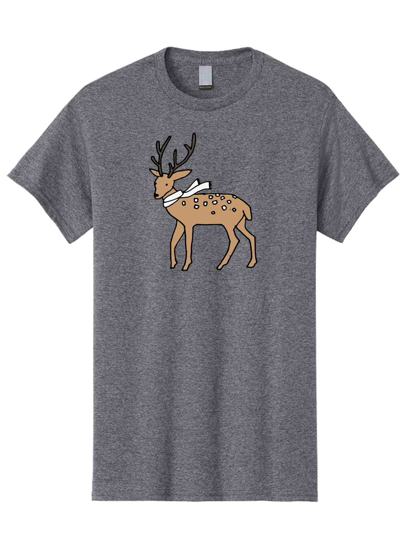 Deer-With-Scarf Men'S Graphic Tee, 100% Cotton, Comfortable Casual Summer Wear, Machine Washable, Cartoon Deer, Brown Deer, White Scarf, Black Spots, Festive Animal, Winter Illustration, Holiday Character, Deer Illustration, Scarf Wrapped, - Aaa853 9
