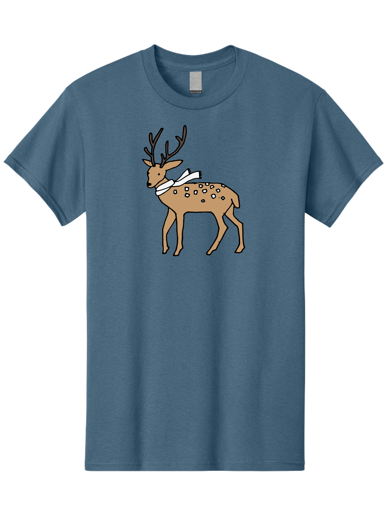 Deer-With-Scarf Men'S Graphic Tee, 100% Cotton, Comfortable Casual Summer Wear, Machine Washable, Cartoon Deer, Brown Deer, White Scarf, Black Spots, Festive Animal, Winter Illustration, Holiday Character, Deer Illustration, Scarf Wrapped, - Aaa853 11